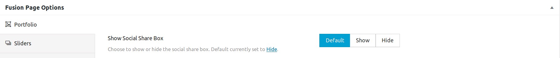 Avada Page Options - Portfolio Show Socials Sharebox Options