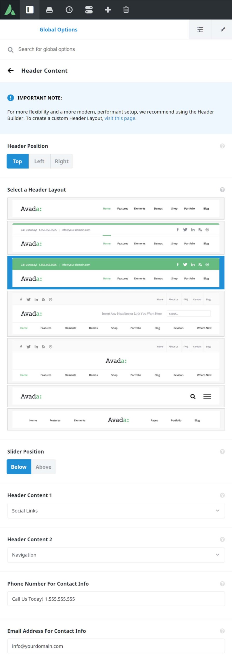 Avada Global Options - Header - Header Content
