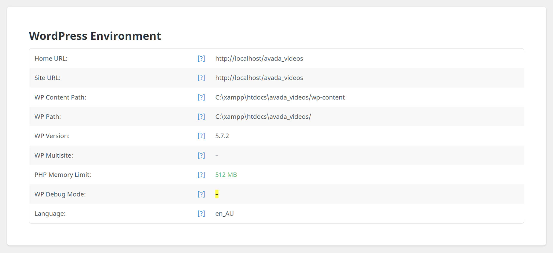 System Status > WordPress Environment