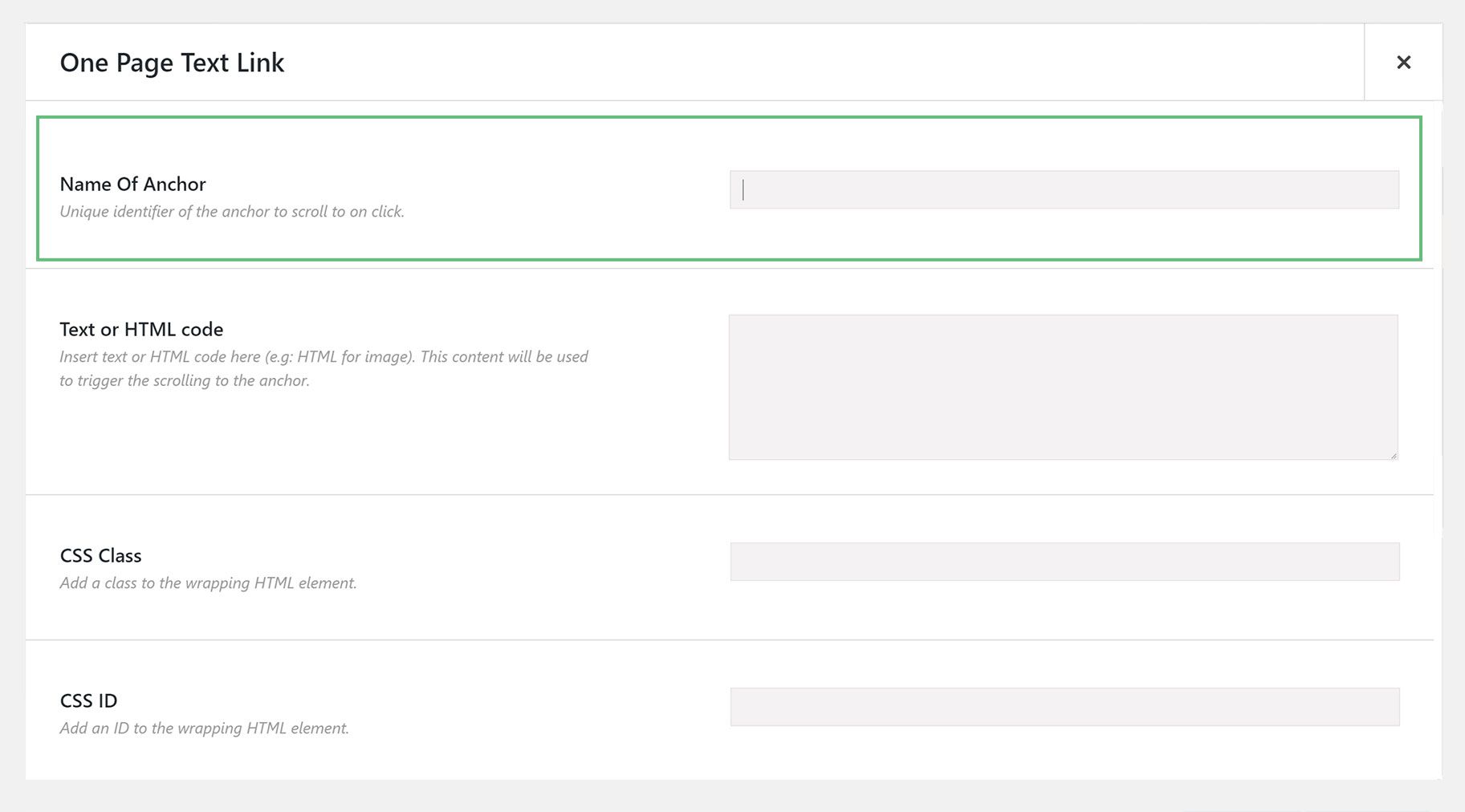 Anchor Menu One Page Text Link