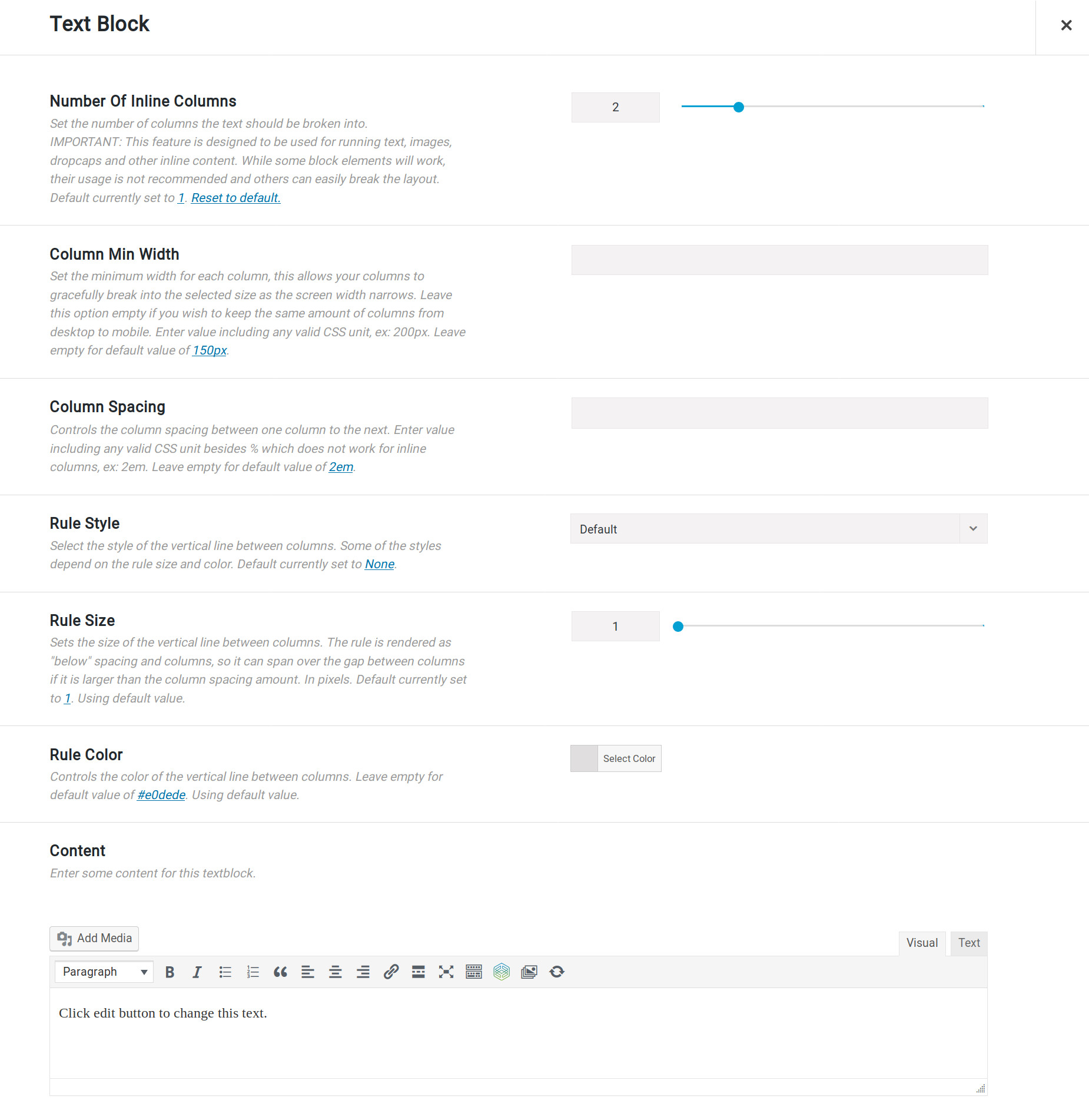 Text Block Split Columns