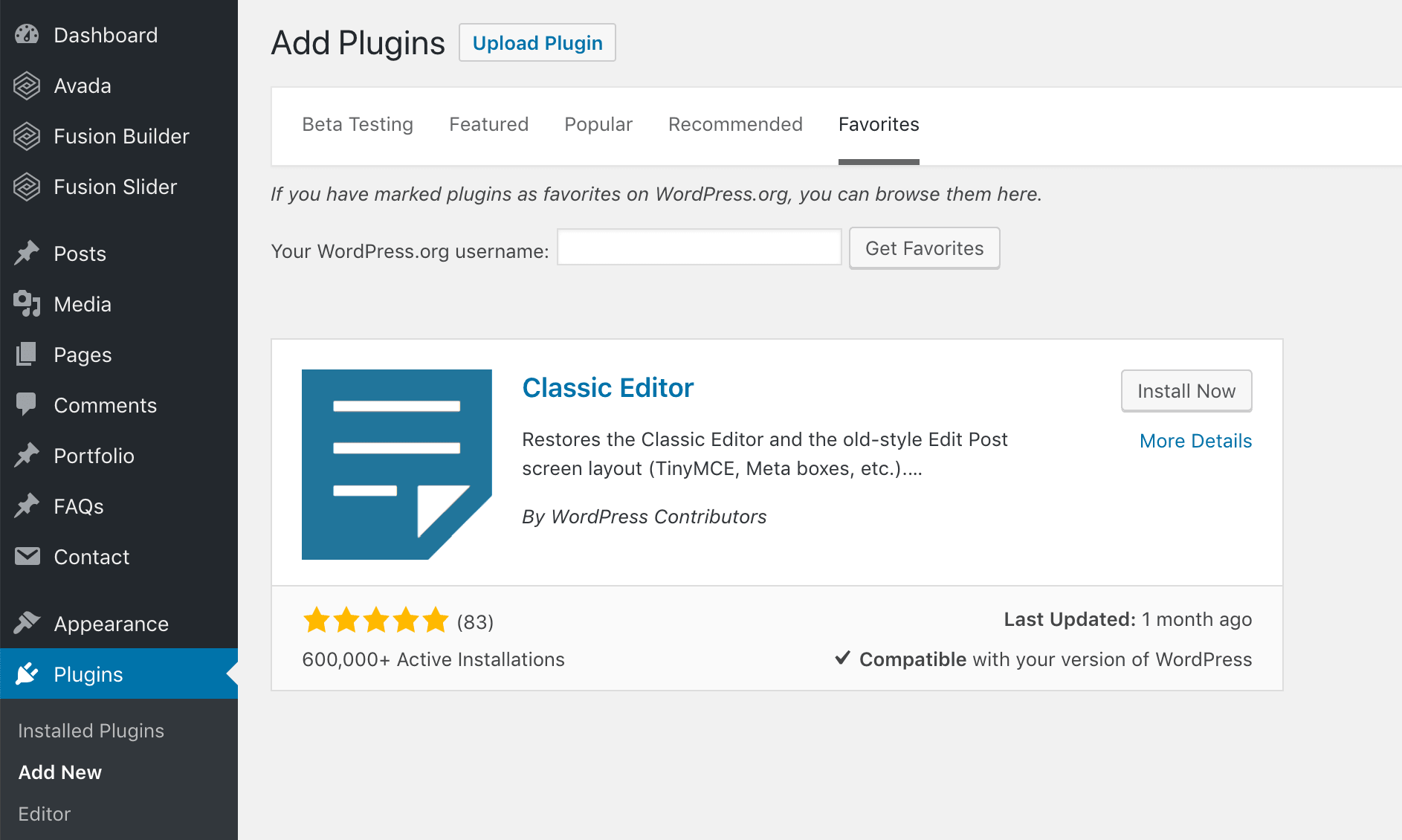 Install Classic Editor Install Classic Editor Plugin Screen