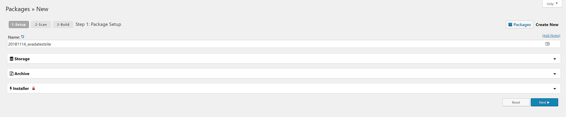 Duplicator - Create New Package
