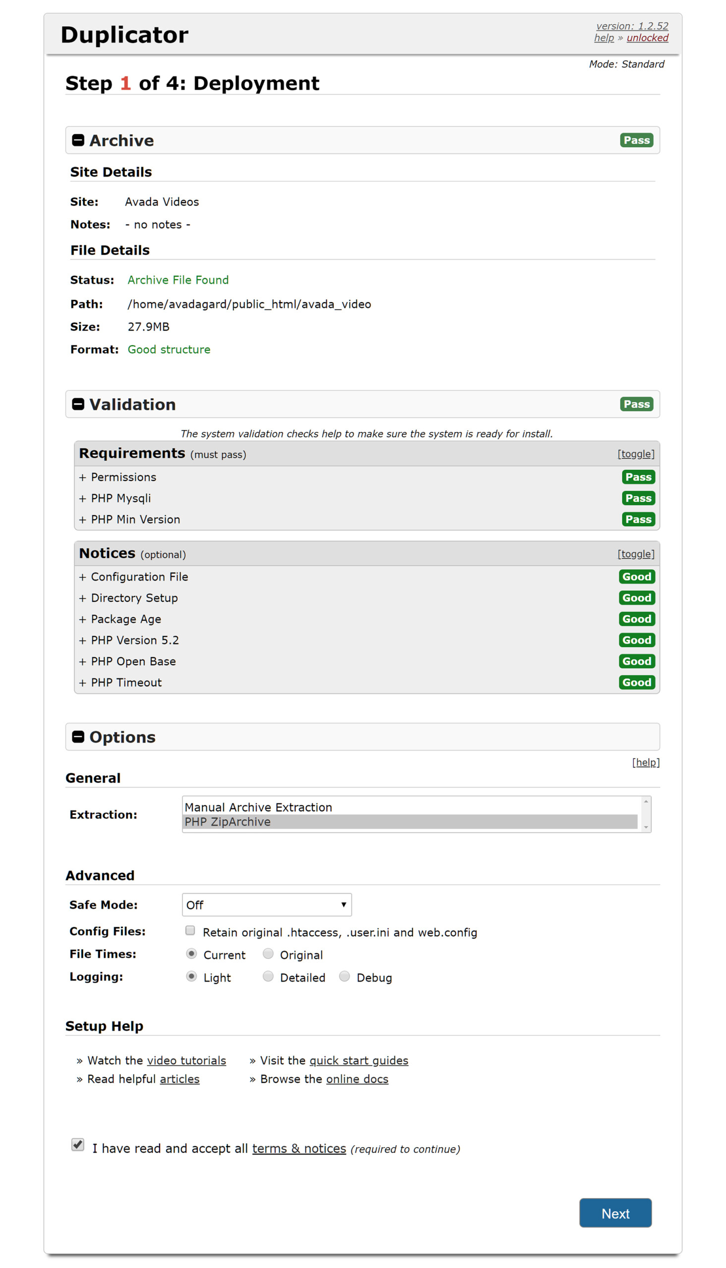 Duplicator - Deploy - Step 1 Details