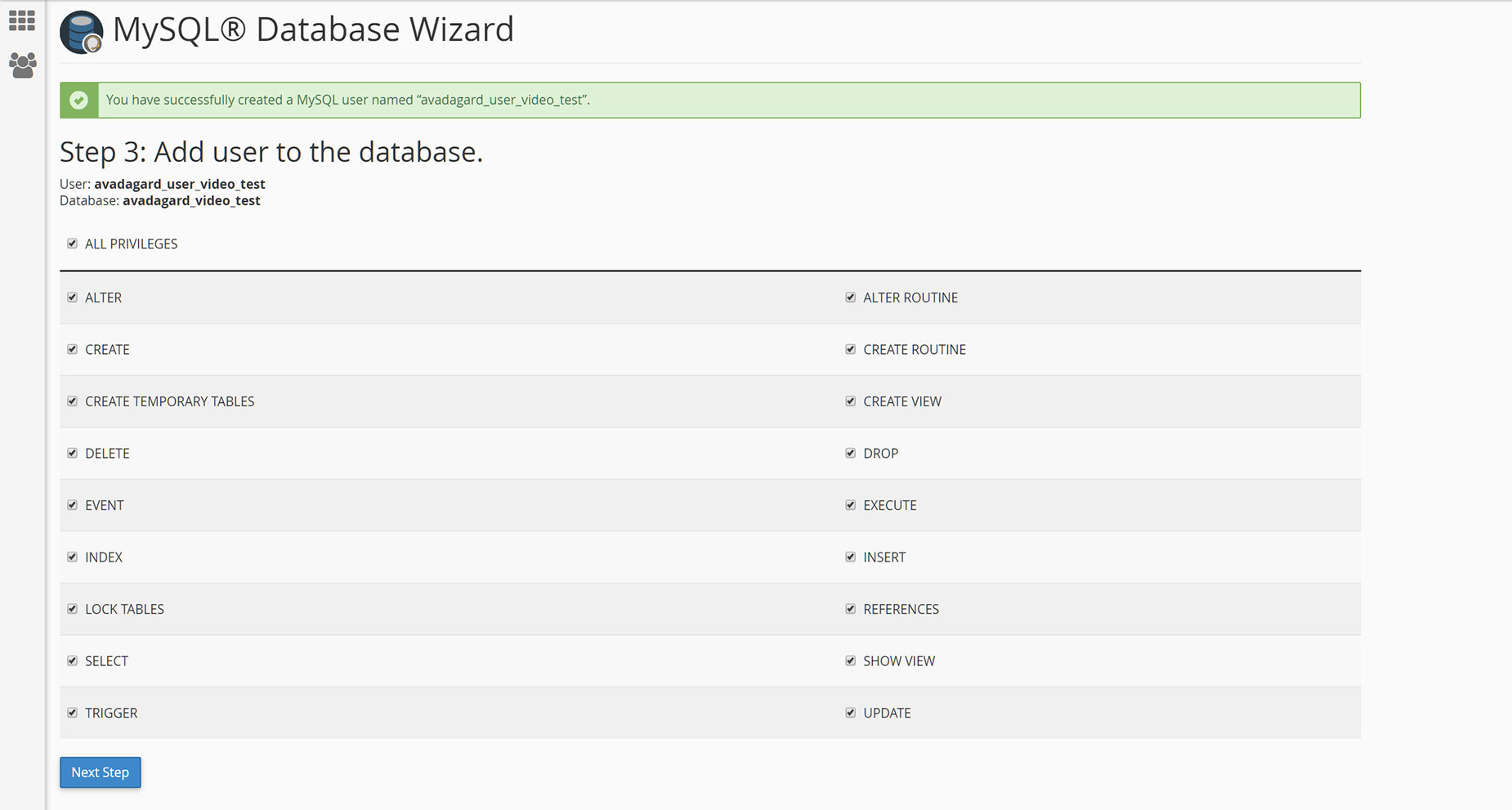 cPanel - Creating a MySQL Database