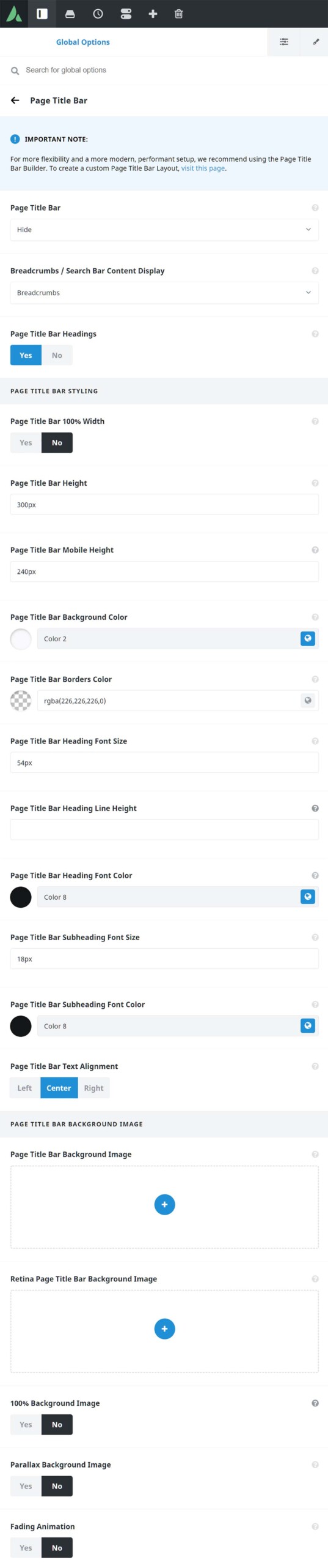 Avada Global Options - Page Title Bar