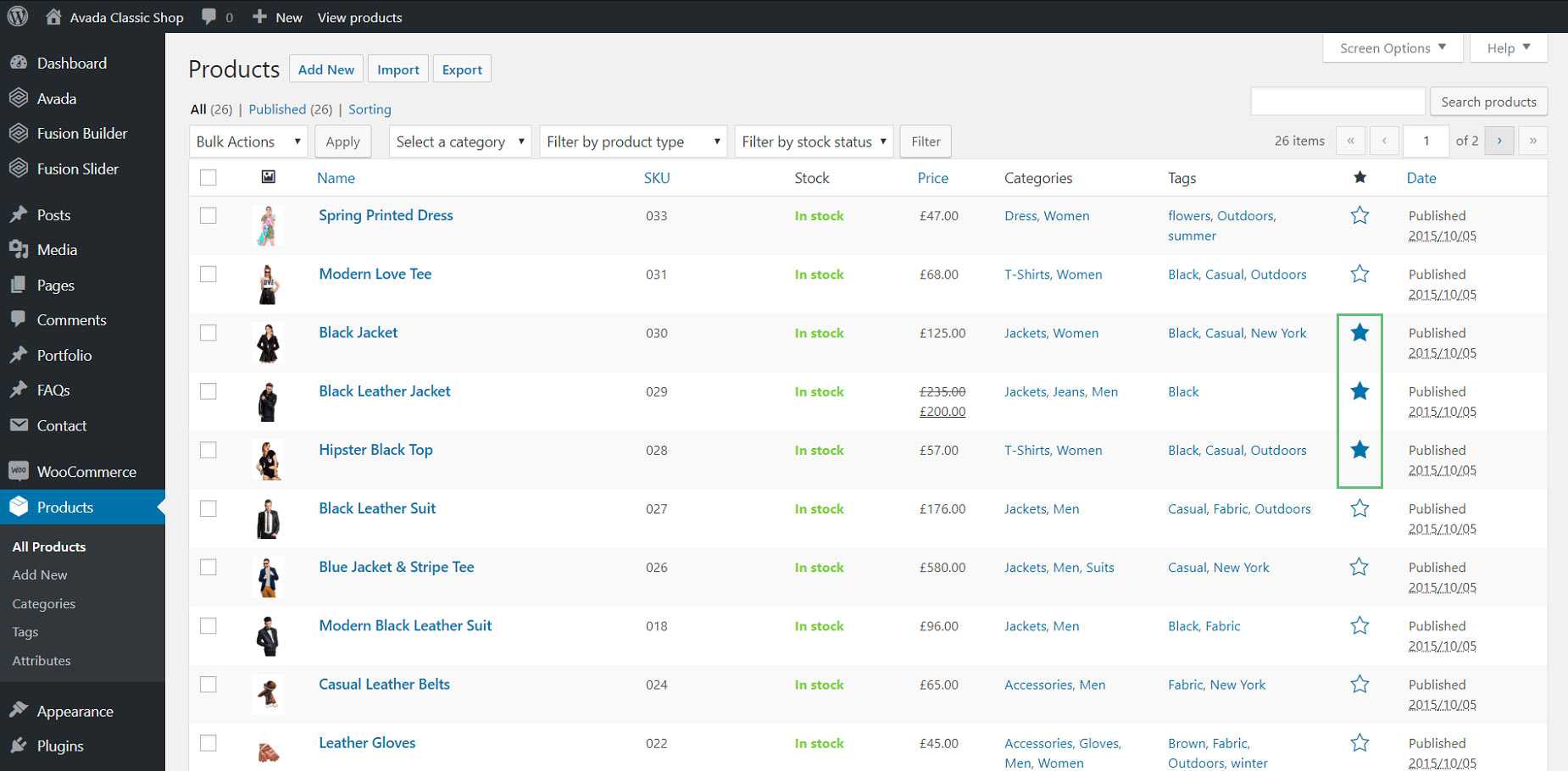 WooCommerce Starred Products
