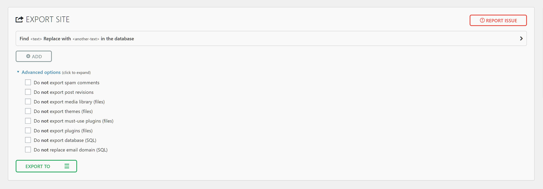 All-In-One WP Migration > Export Site - Options