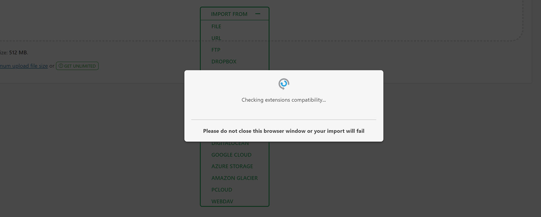 All-In-One WP Migration Import > Processing