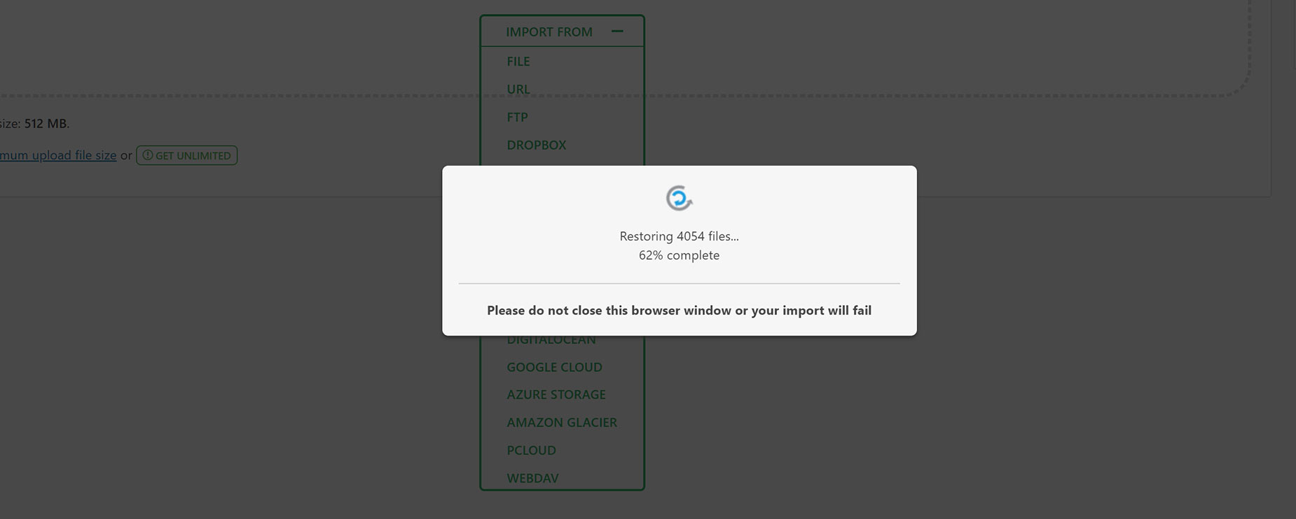 All-In-One WP Migration Import > Restoring
