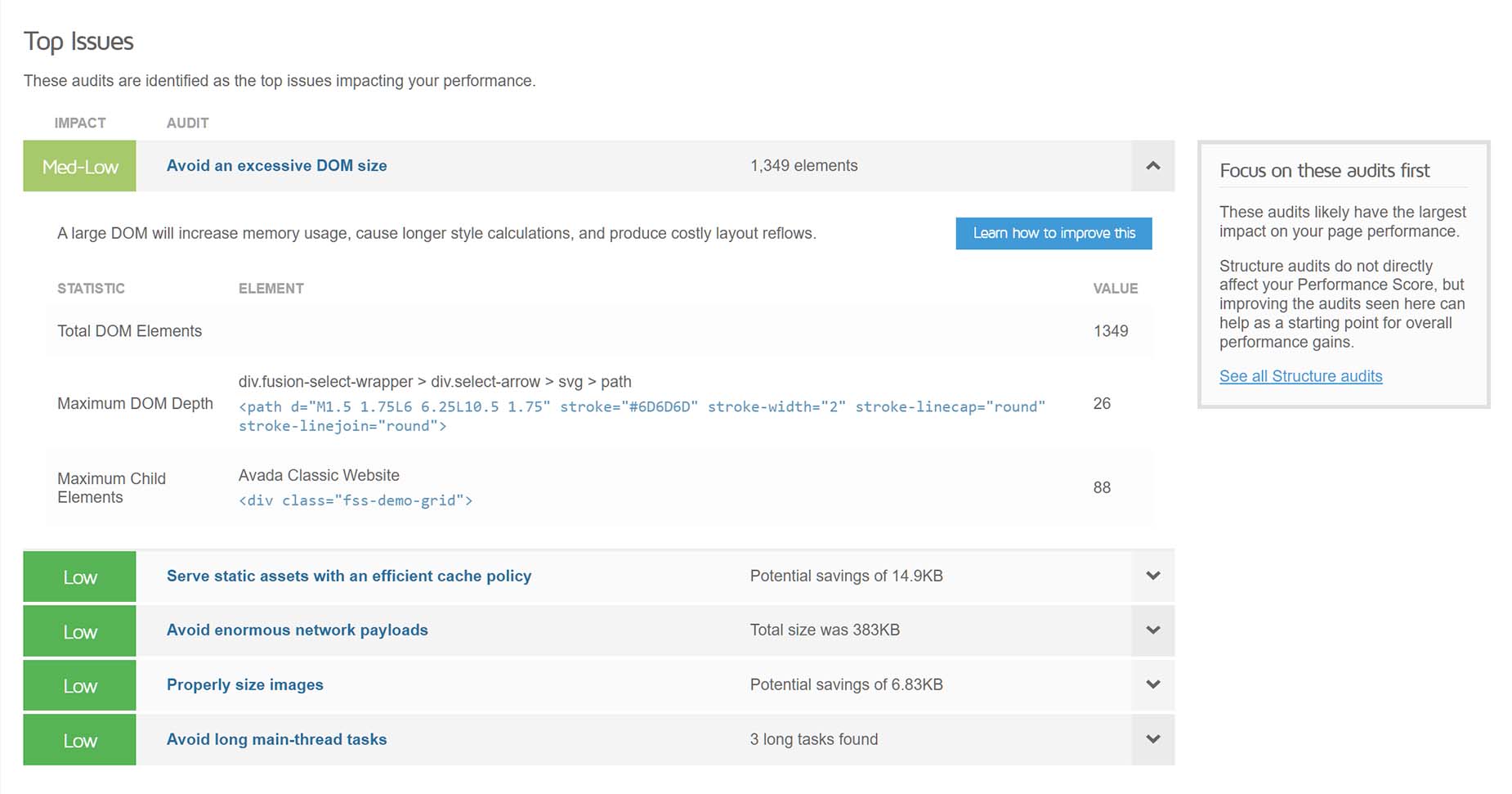 GTmetrix >Summary Tab > Top issues