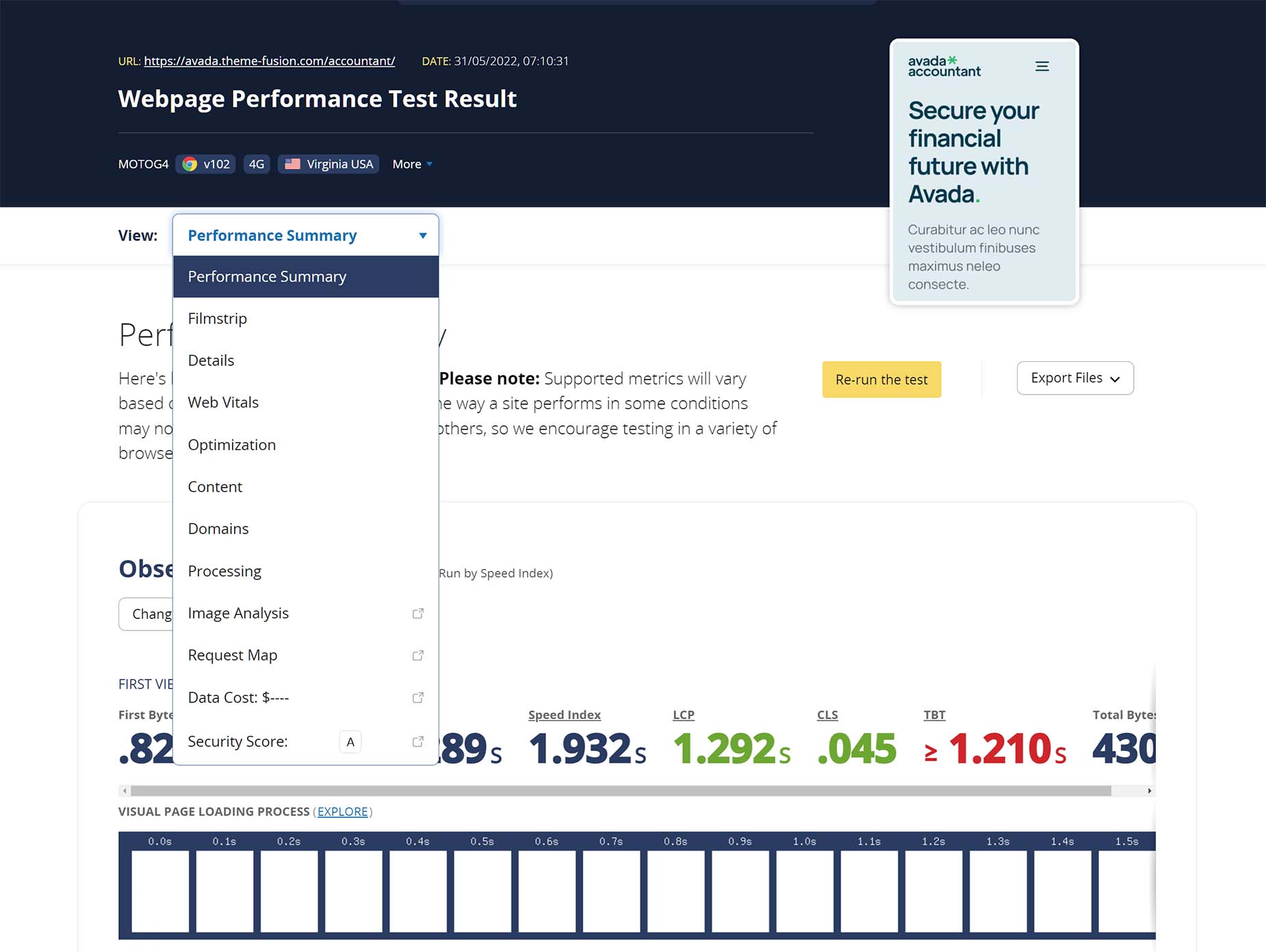 WebPageTest > Result Panels