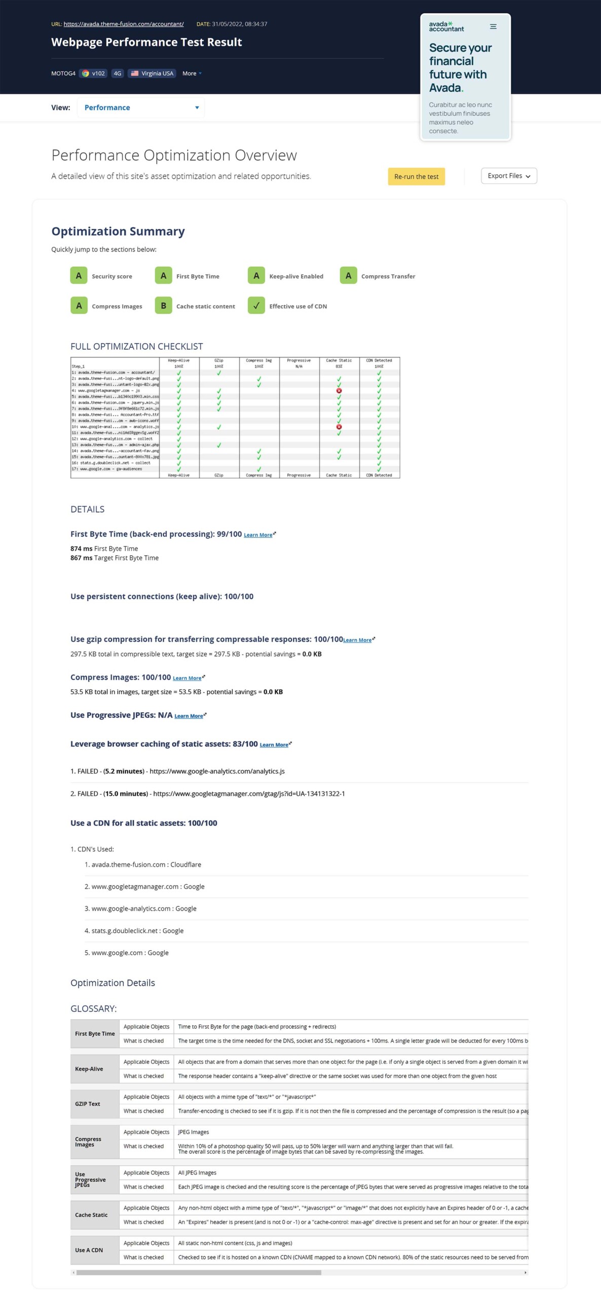WebPageTest > Optimisation
