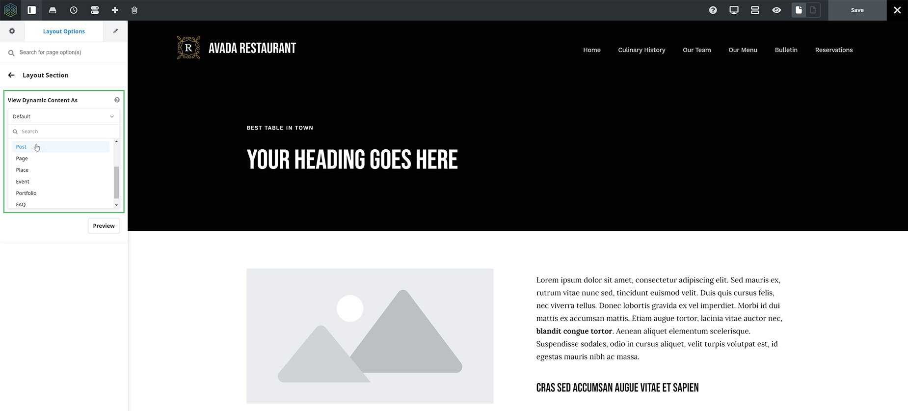 View Dynamic Content As > Content Option