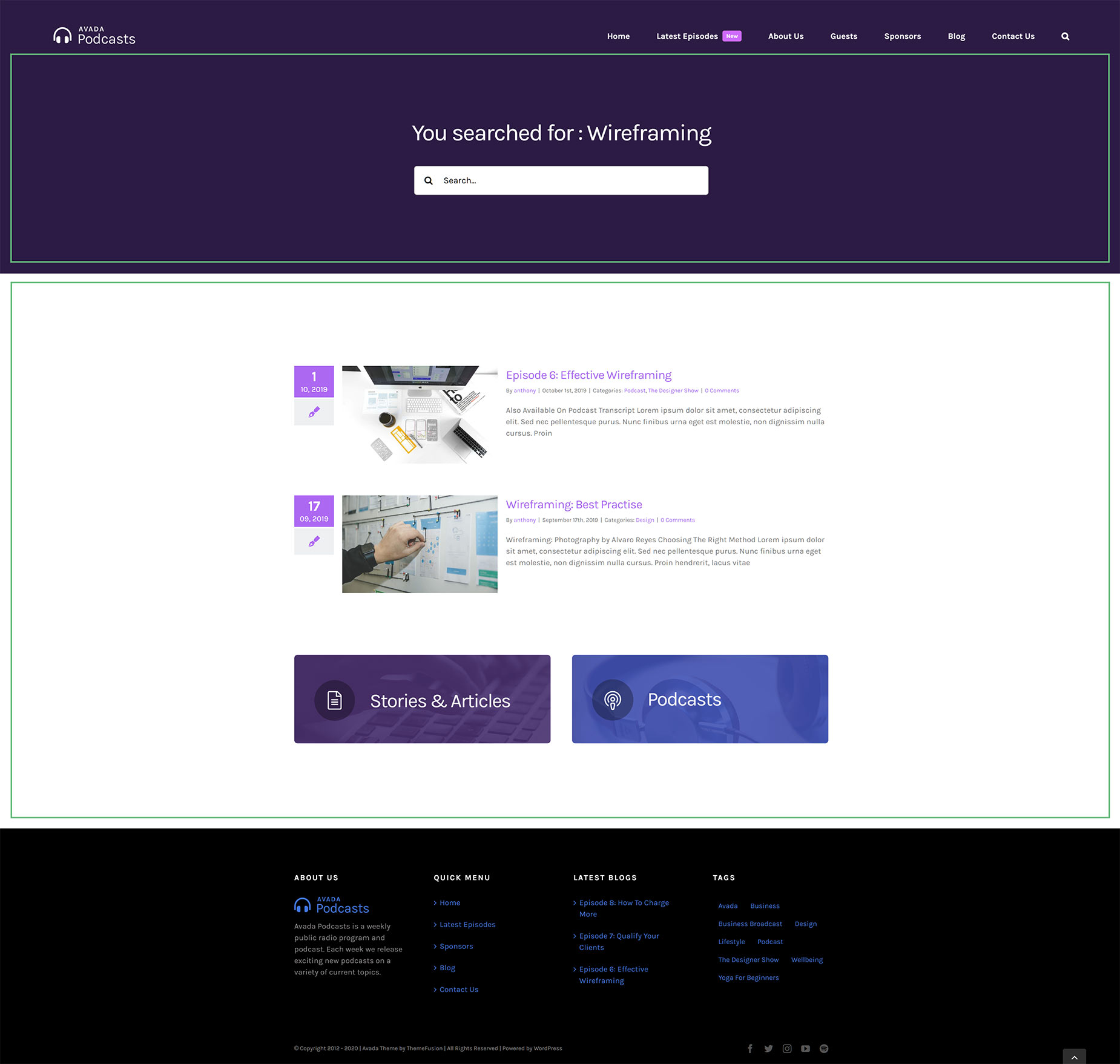 Podcasts Demo - Custom Search page Layout