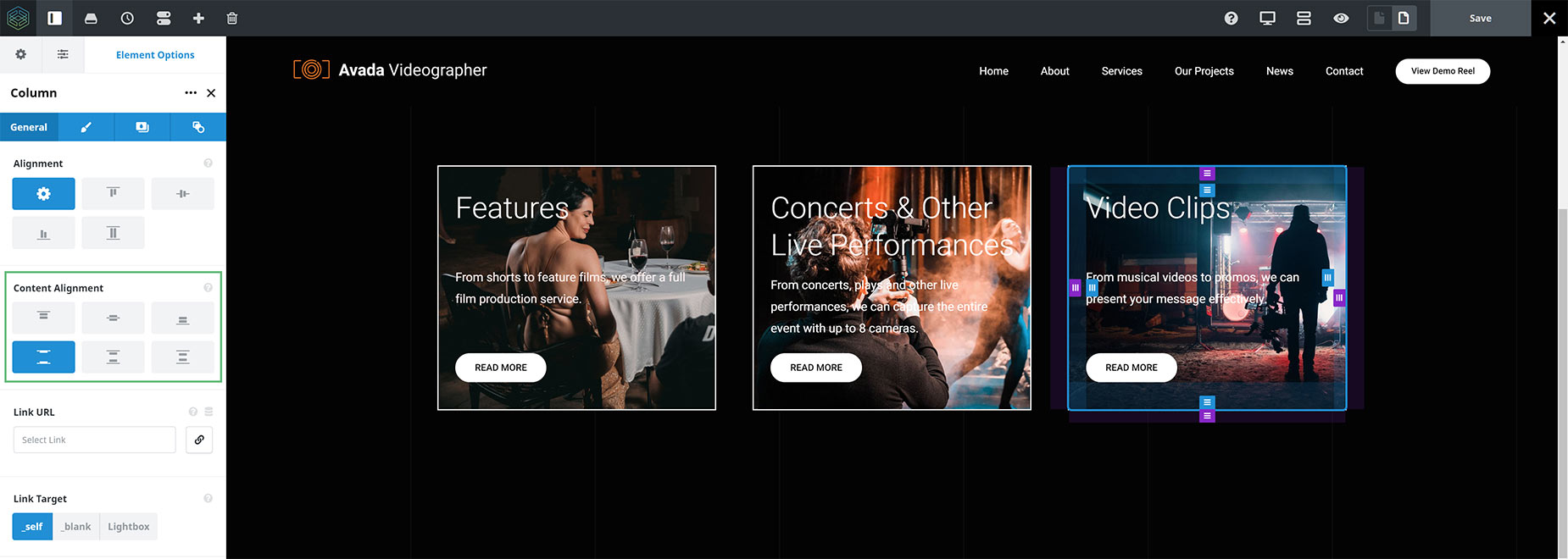 Column Content Alignment Space Between