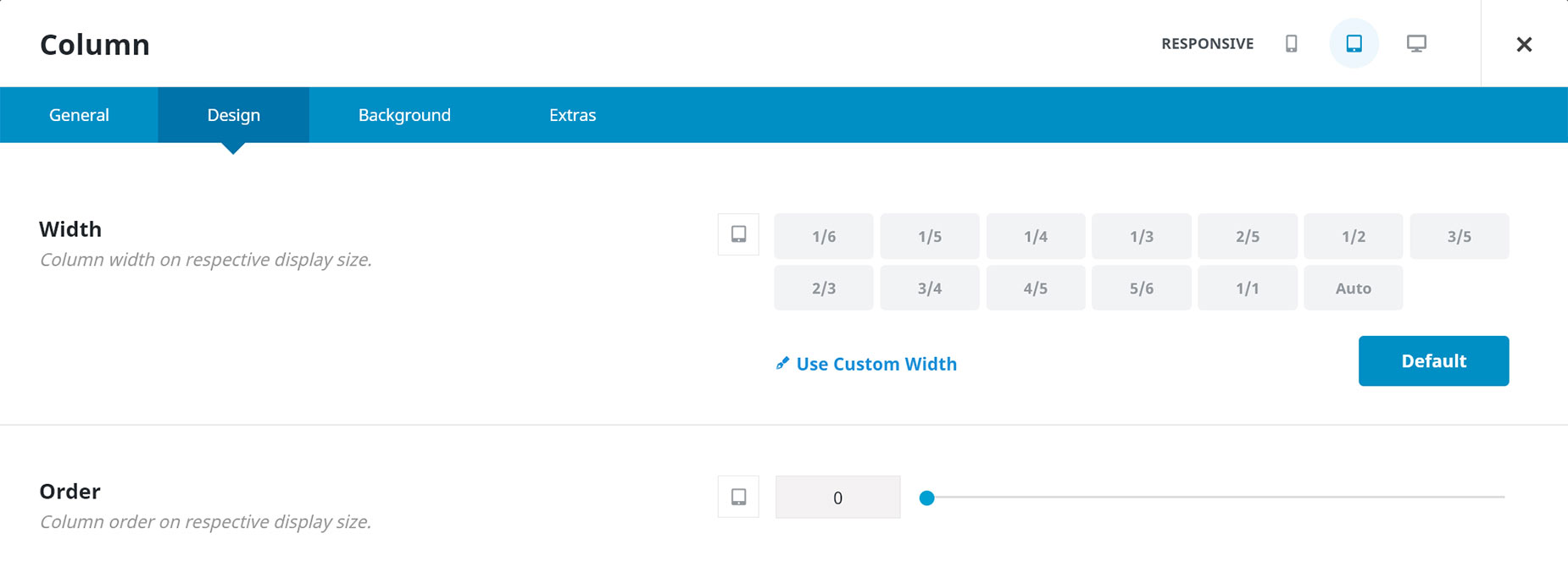 Column > Width & Order Options
