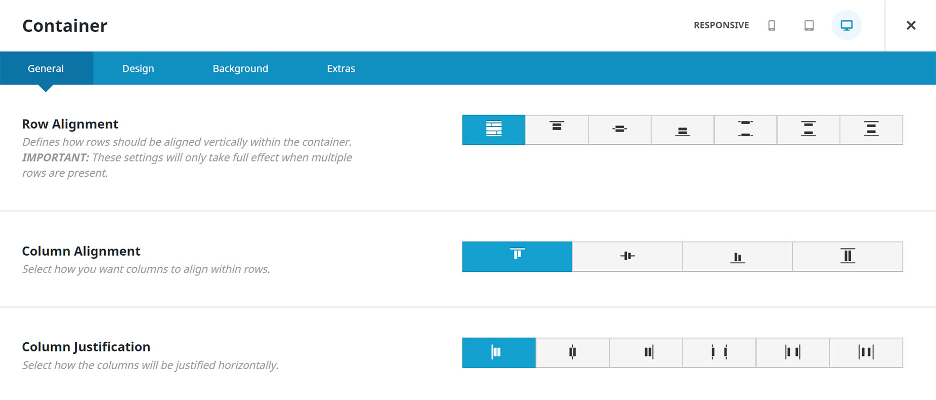 Container Flexbox Options