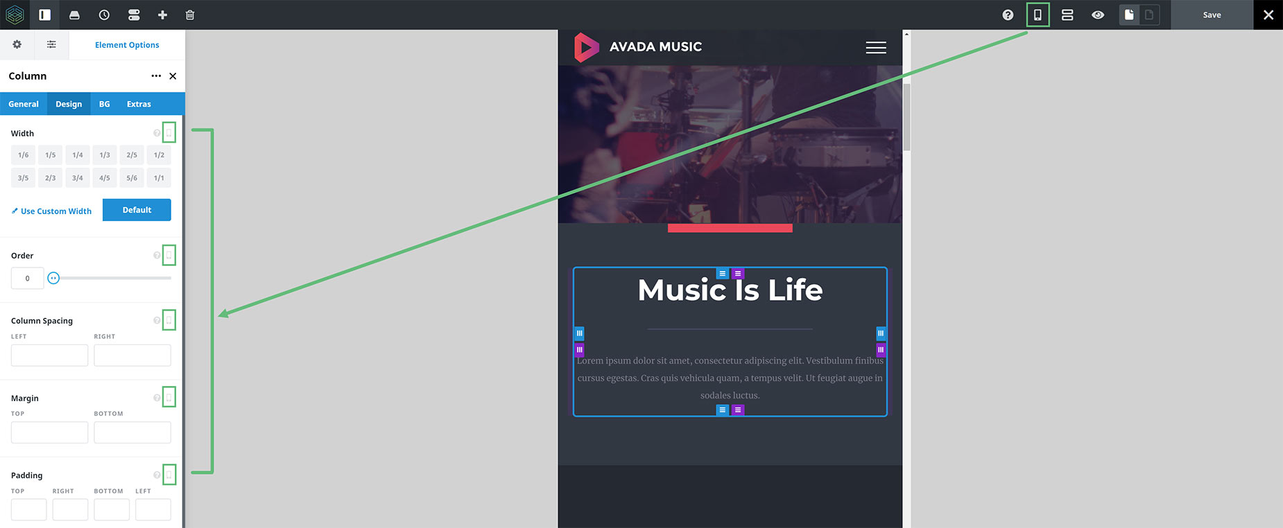 Mobile View Option Sets