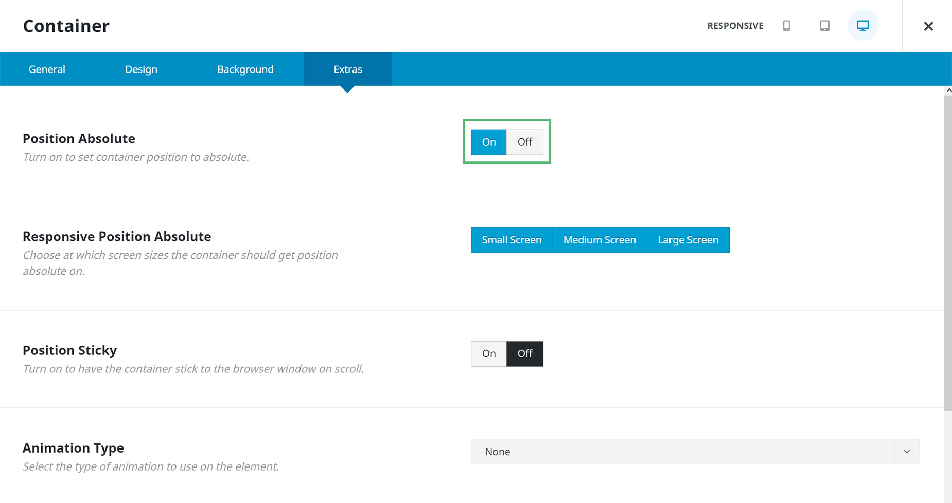 Header Container > Position Absolute