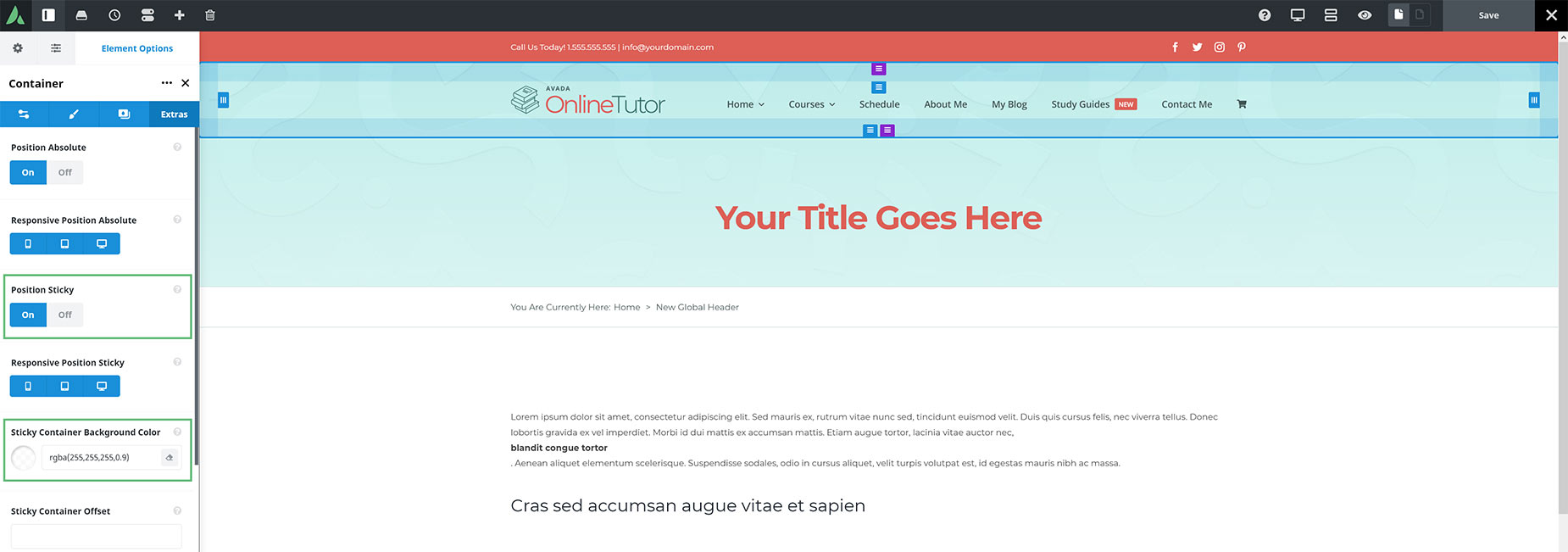 Online Tutor > Sticky Header Settings