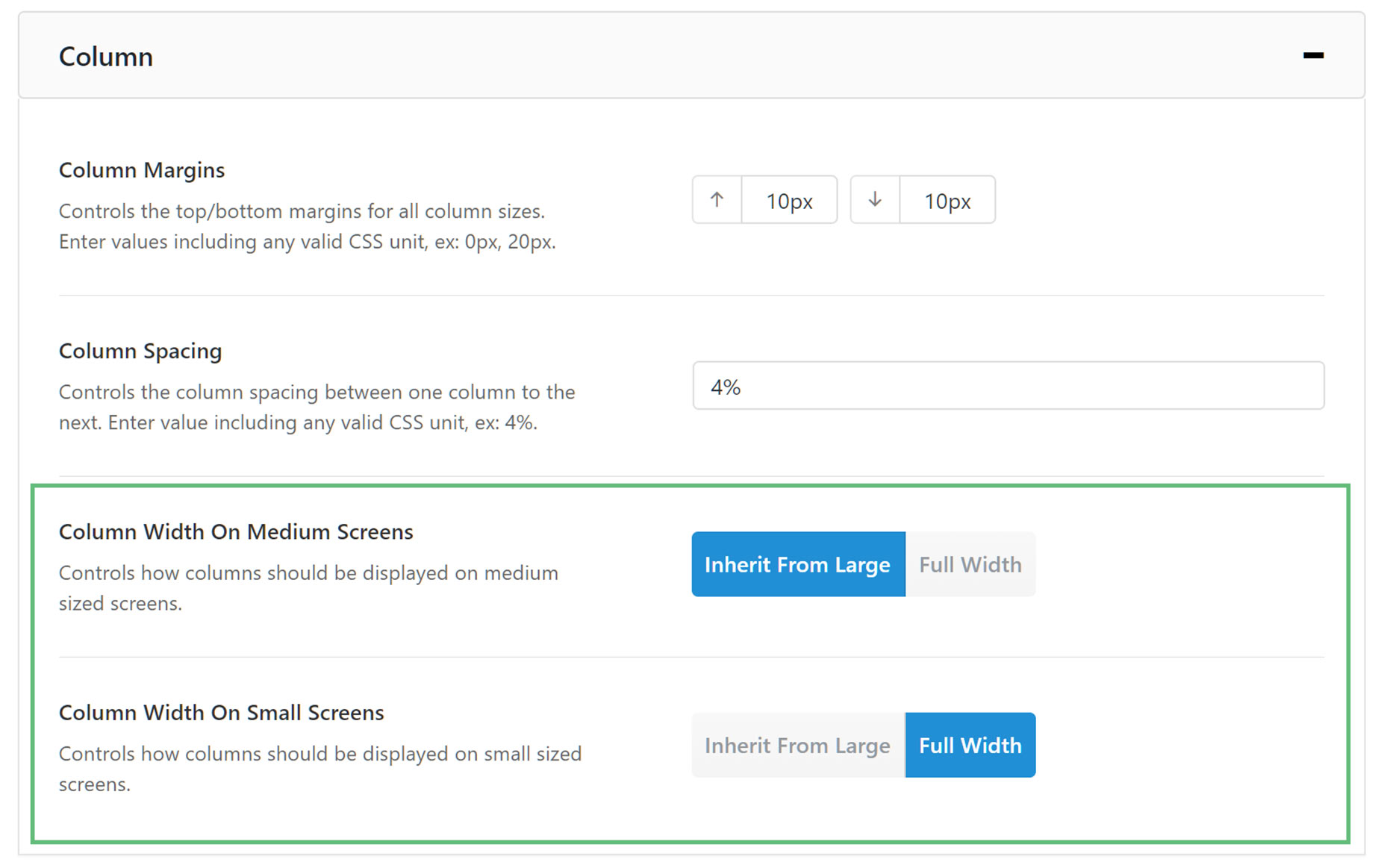Global Column Options