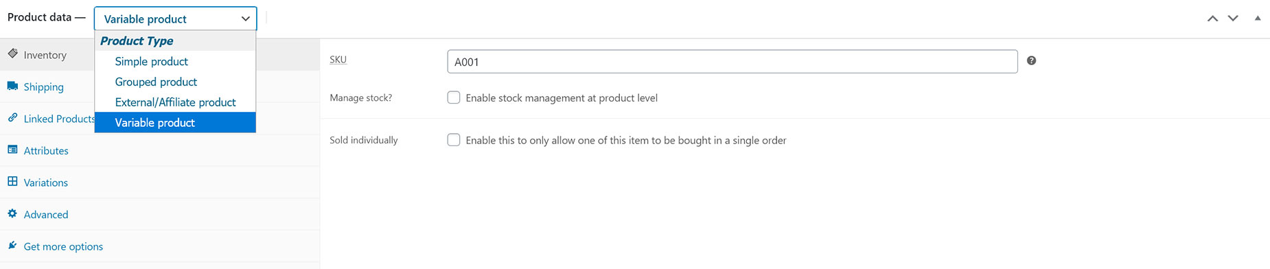 Product > Variable