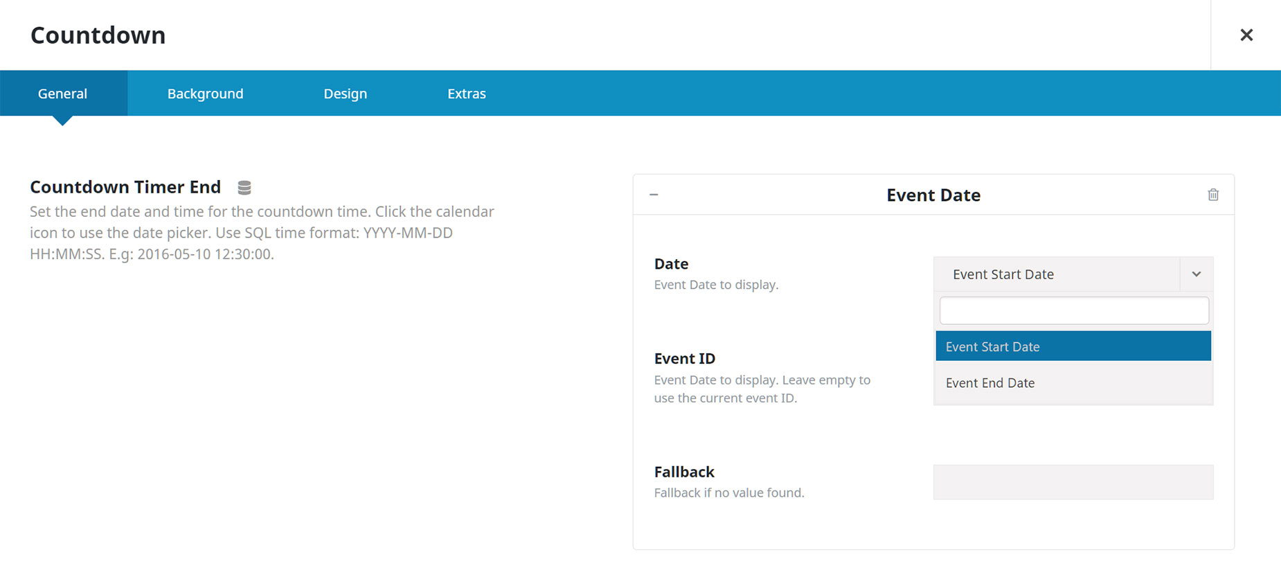 Event Calendar Event Options