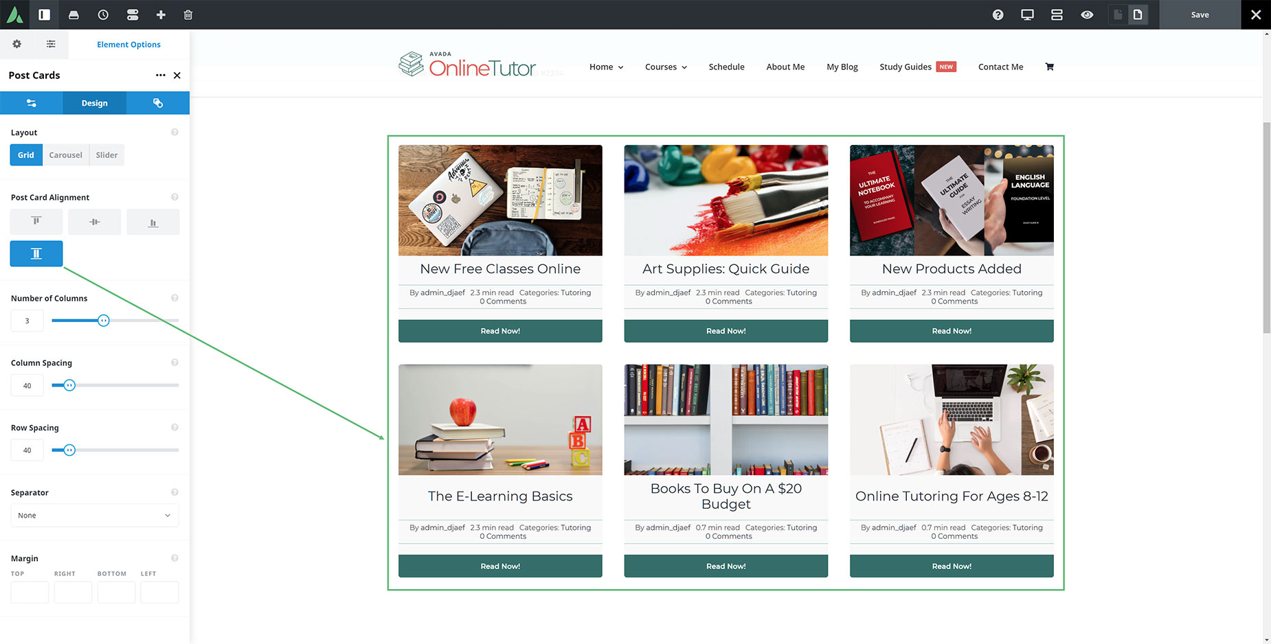 Post Cards Element > Design Tab