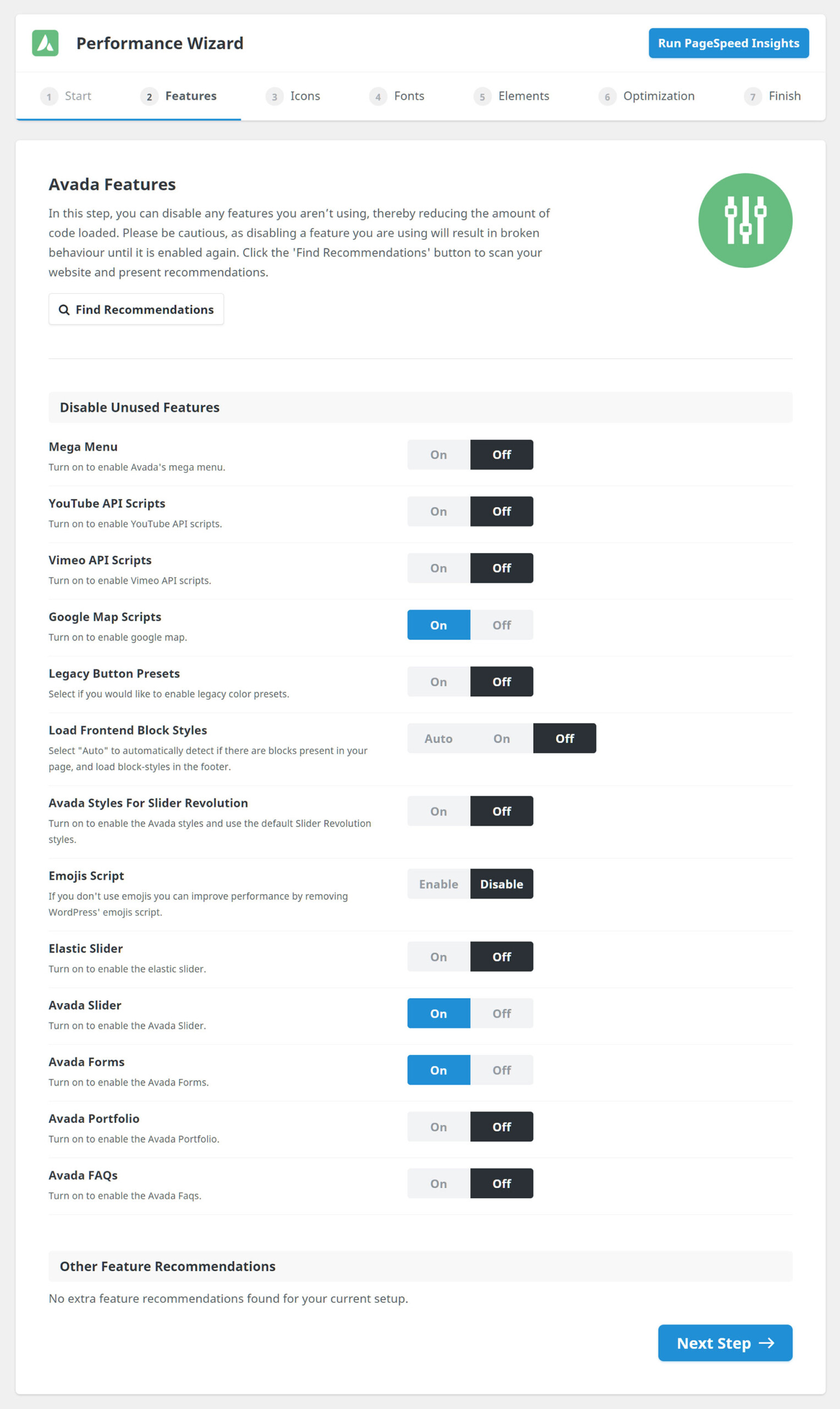 Performance Wizard > Step 2