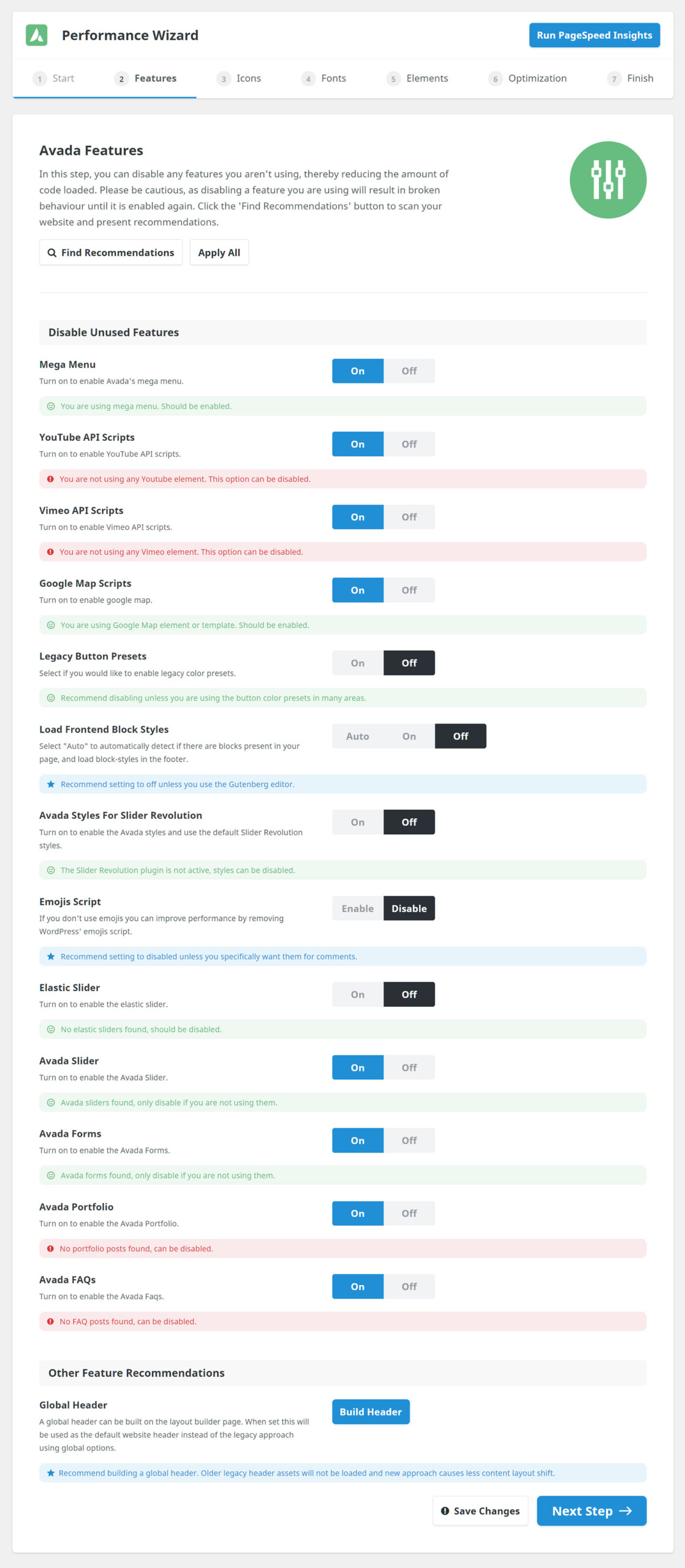 Performance Wizard > Step 2.1