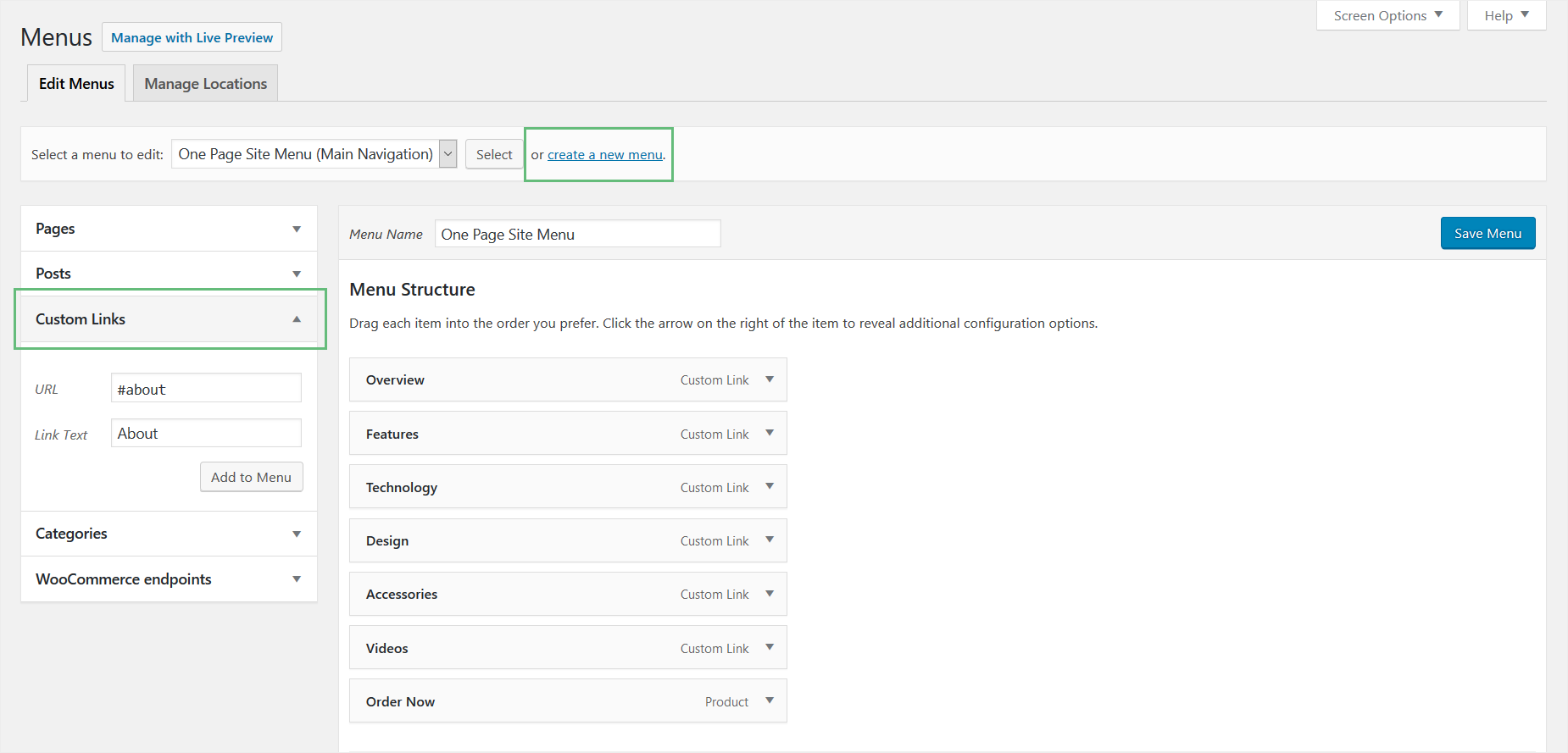 One Page Parallax Relative Menu
