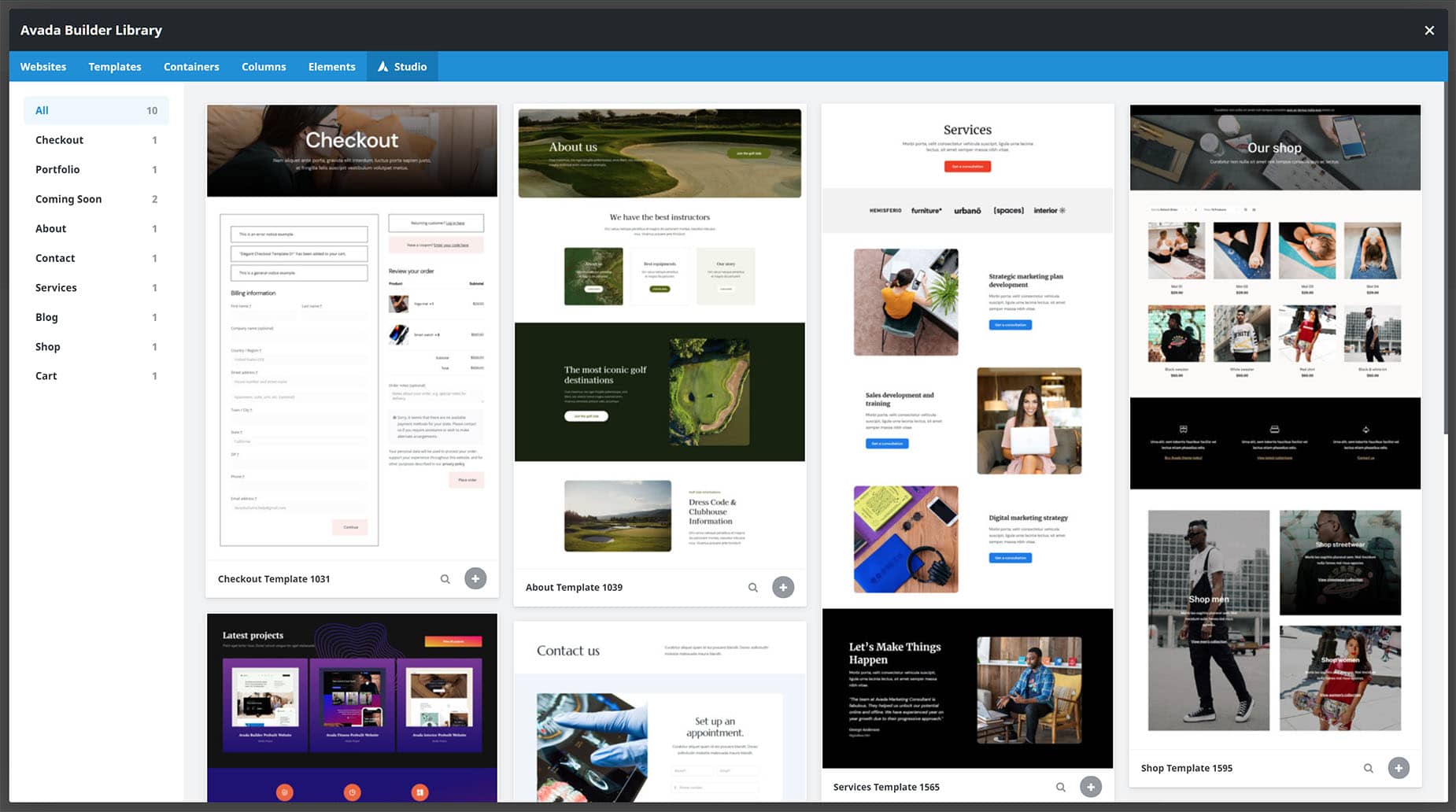 Avada Studio > Templates