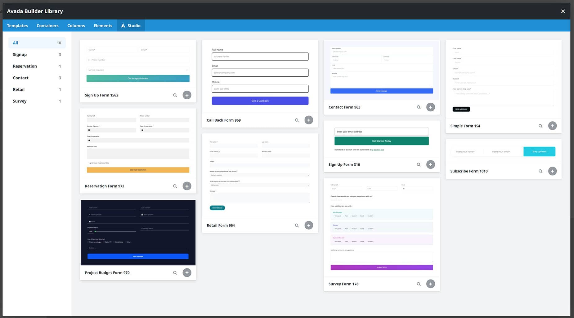 Avada Studio > Forms