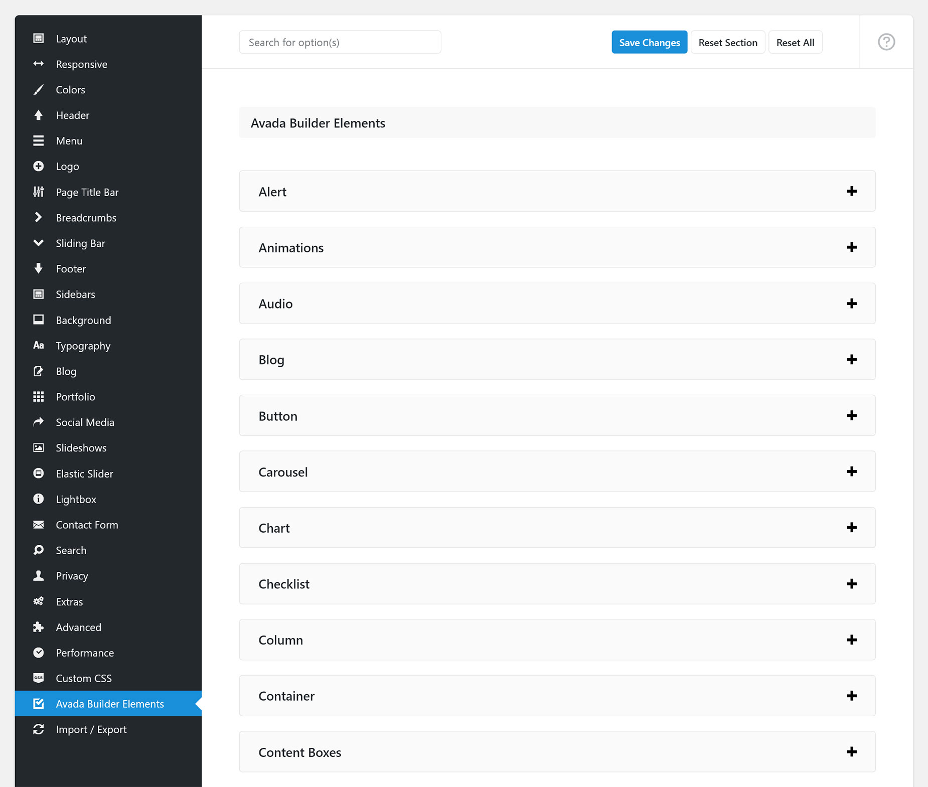 Avada Builder > Element Global Options