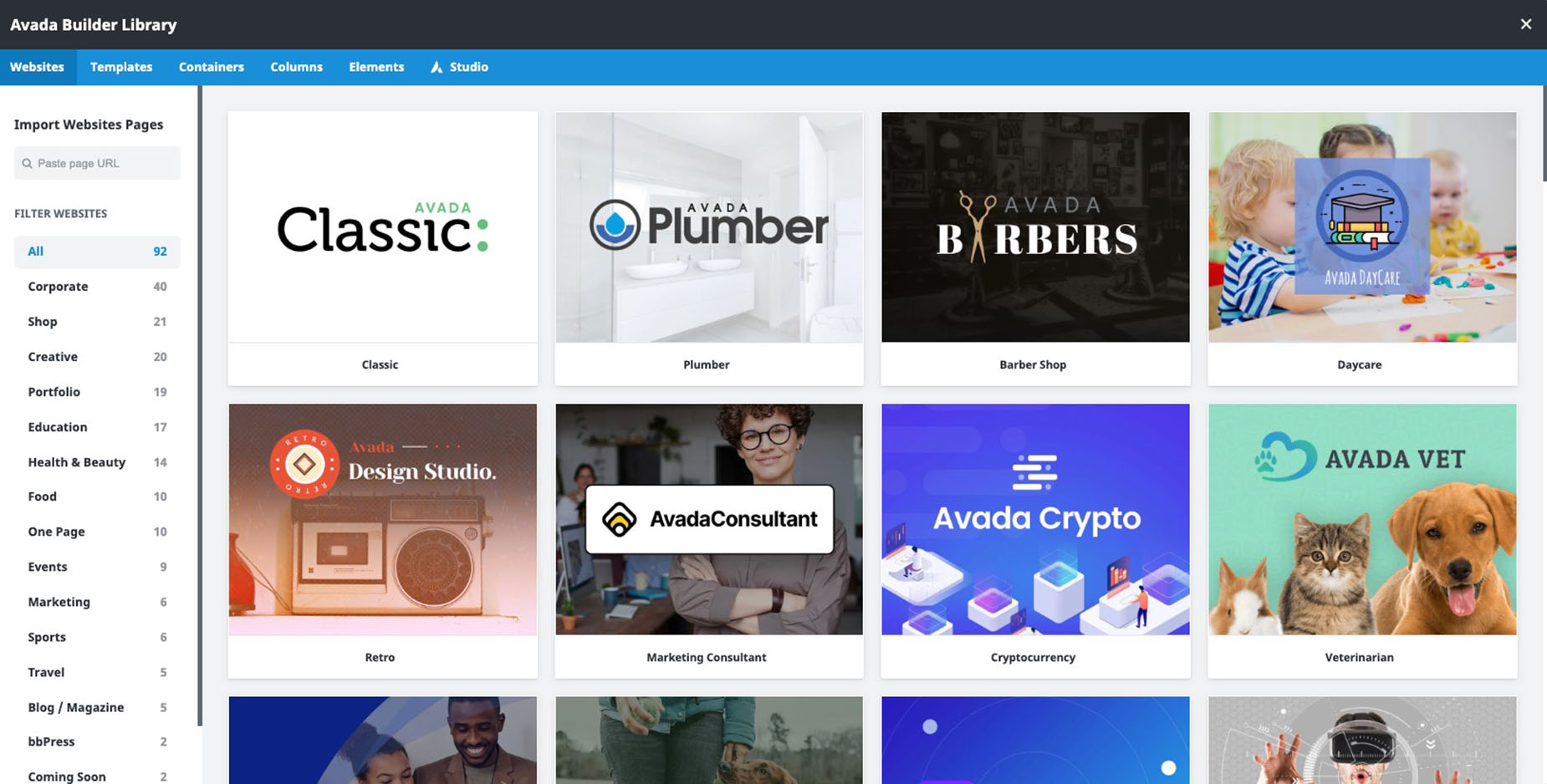 Avada Library > Websites
