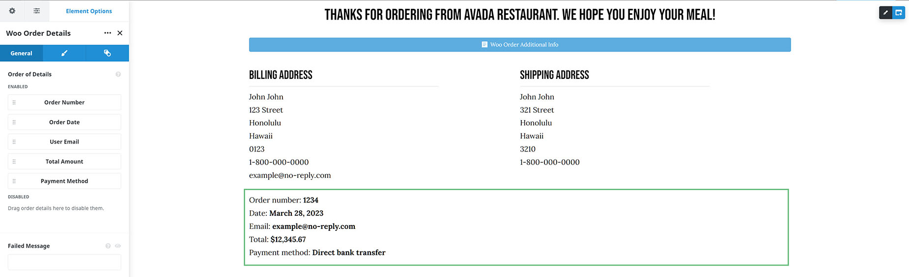 Woo Order Details Element