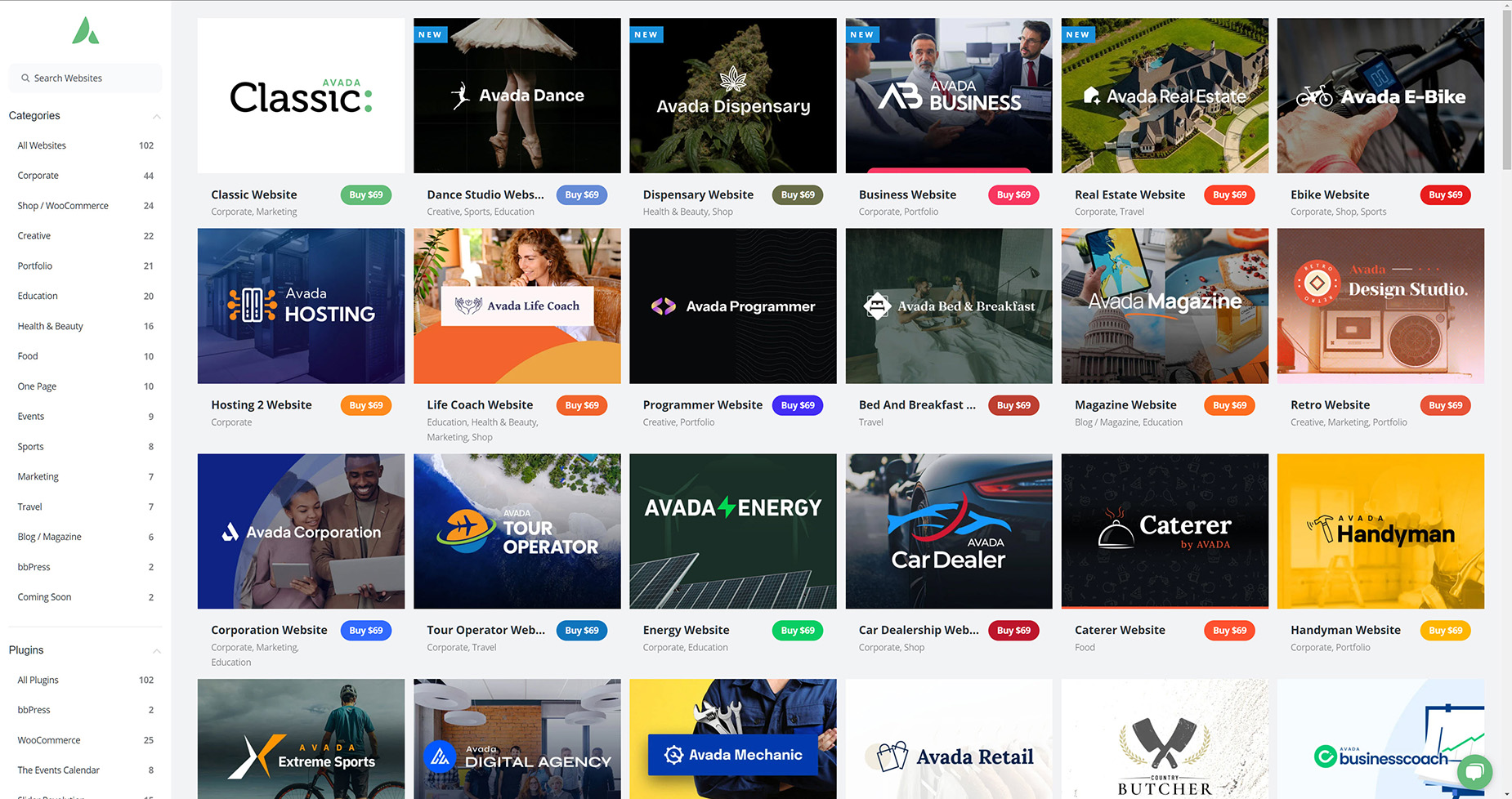 Avada Prebuilt Websites