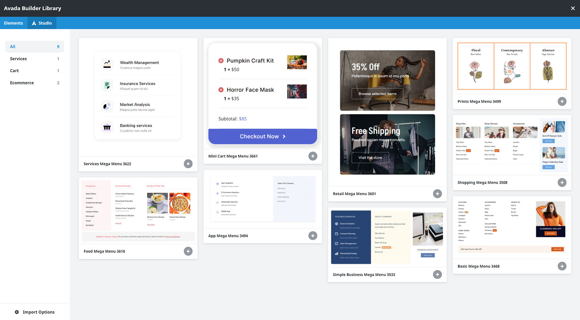 Avada Library > Adding Studio Mega Menus