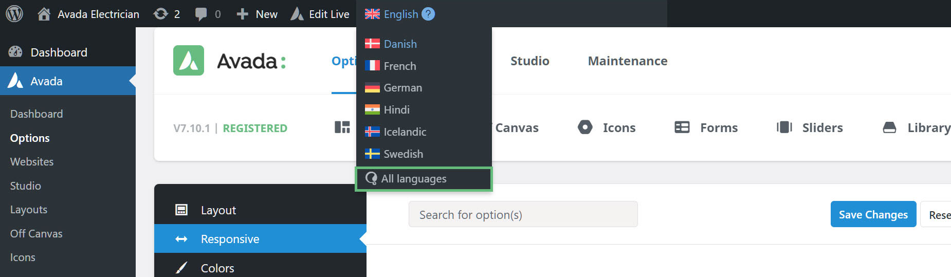 WPML > Language Switcher > All Languages