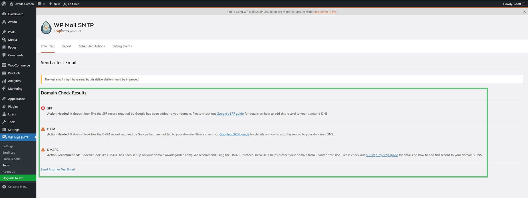 Troubleshooting > Mail Test Results