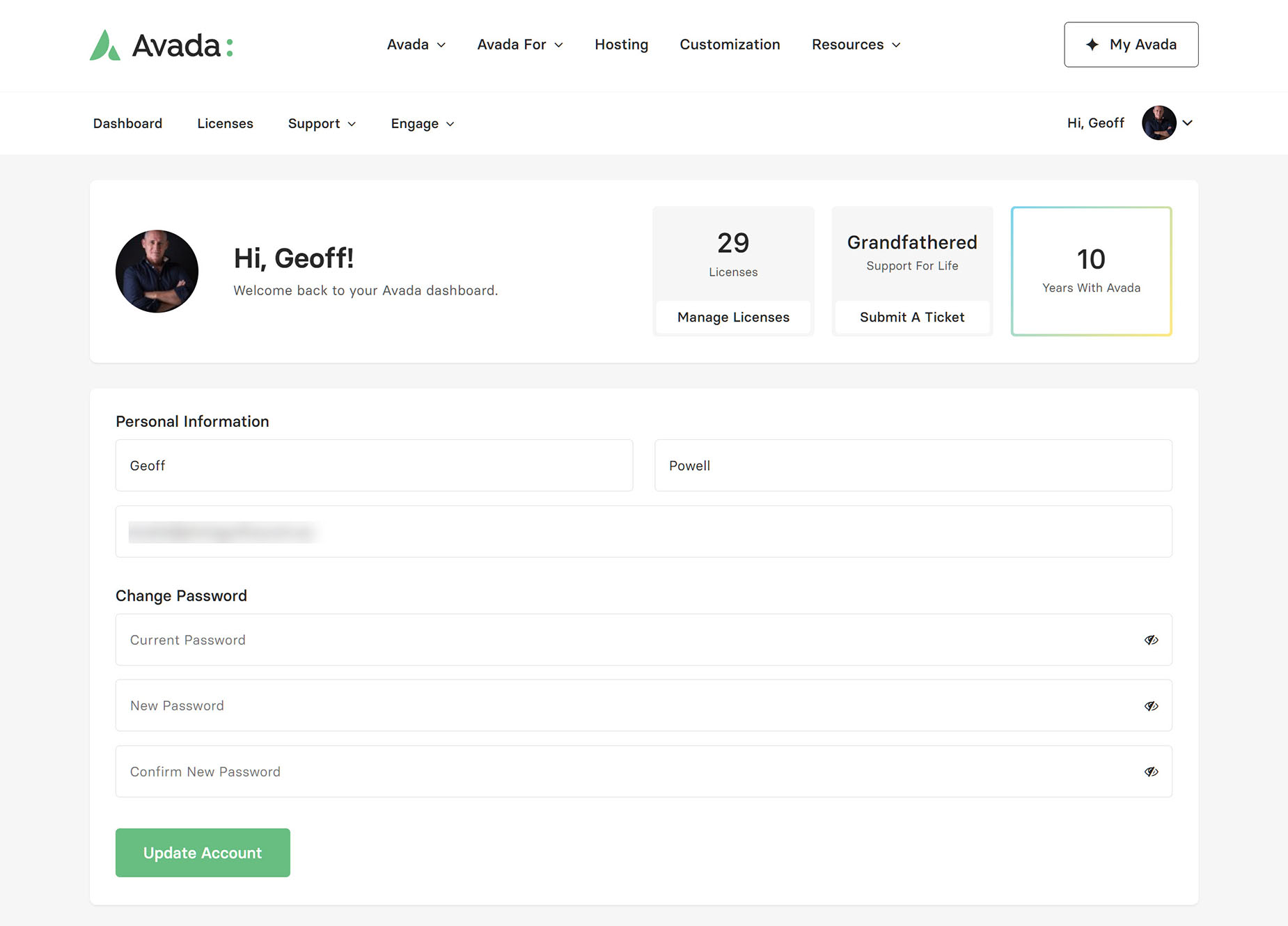 My Avada >Profile
