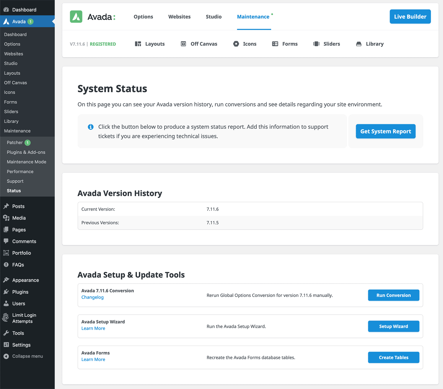 Avada Status Info Avada Status Info