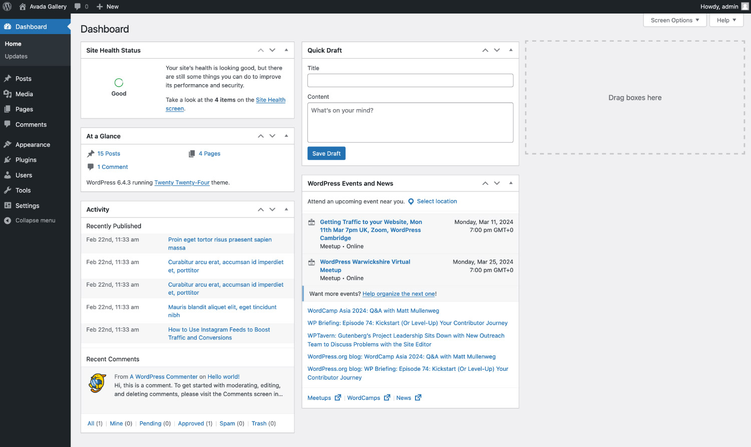 WordPress Dashboard WordPress Dashboard