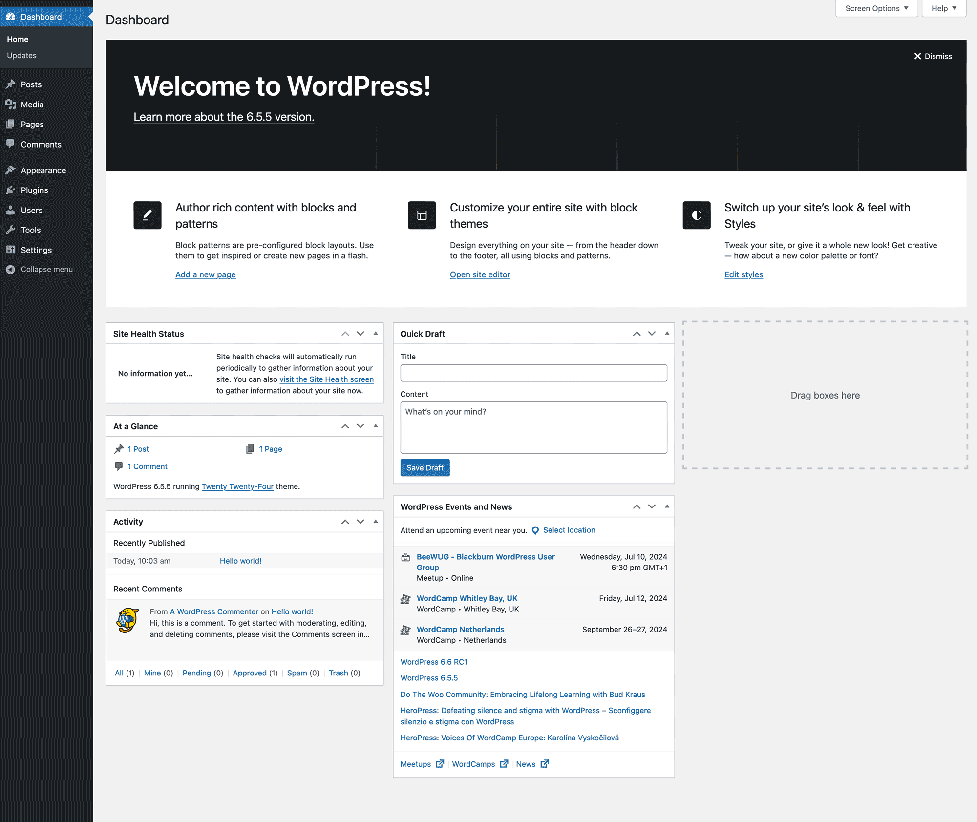WordPress Dashboard Overview