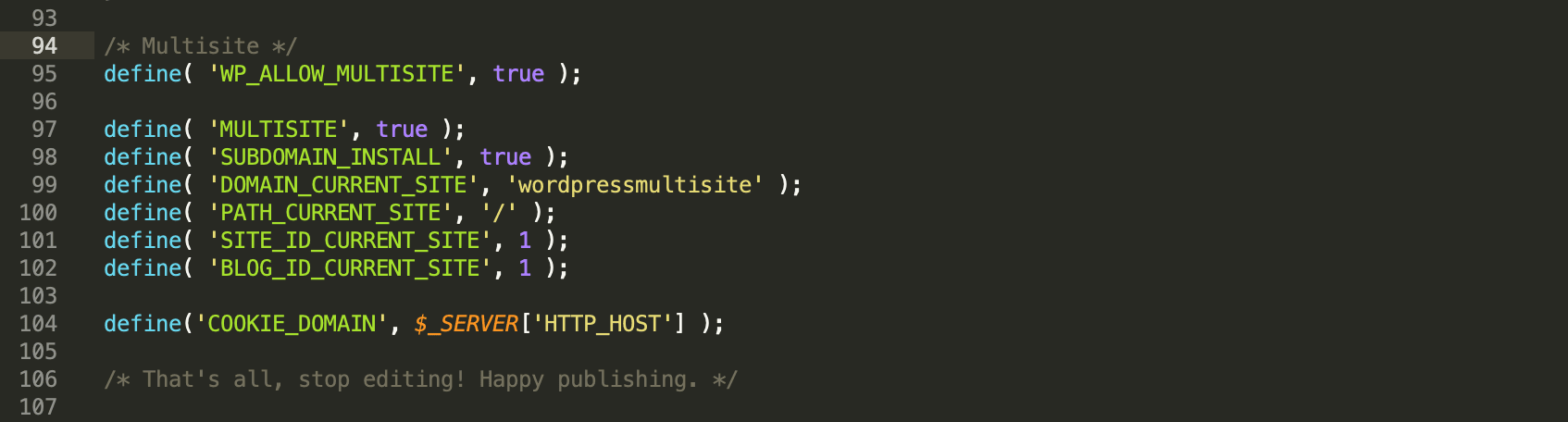 WordPress Multisite Config Settings