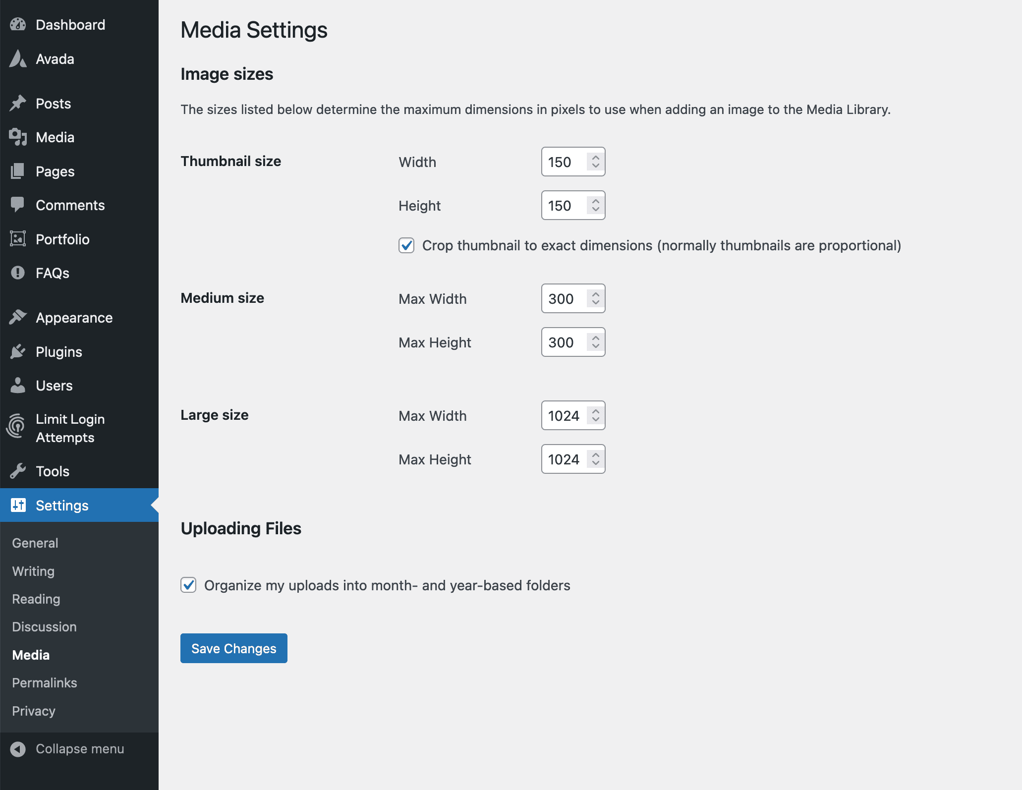 WordPress Media Settings