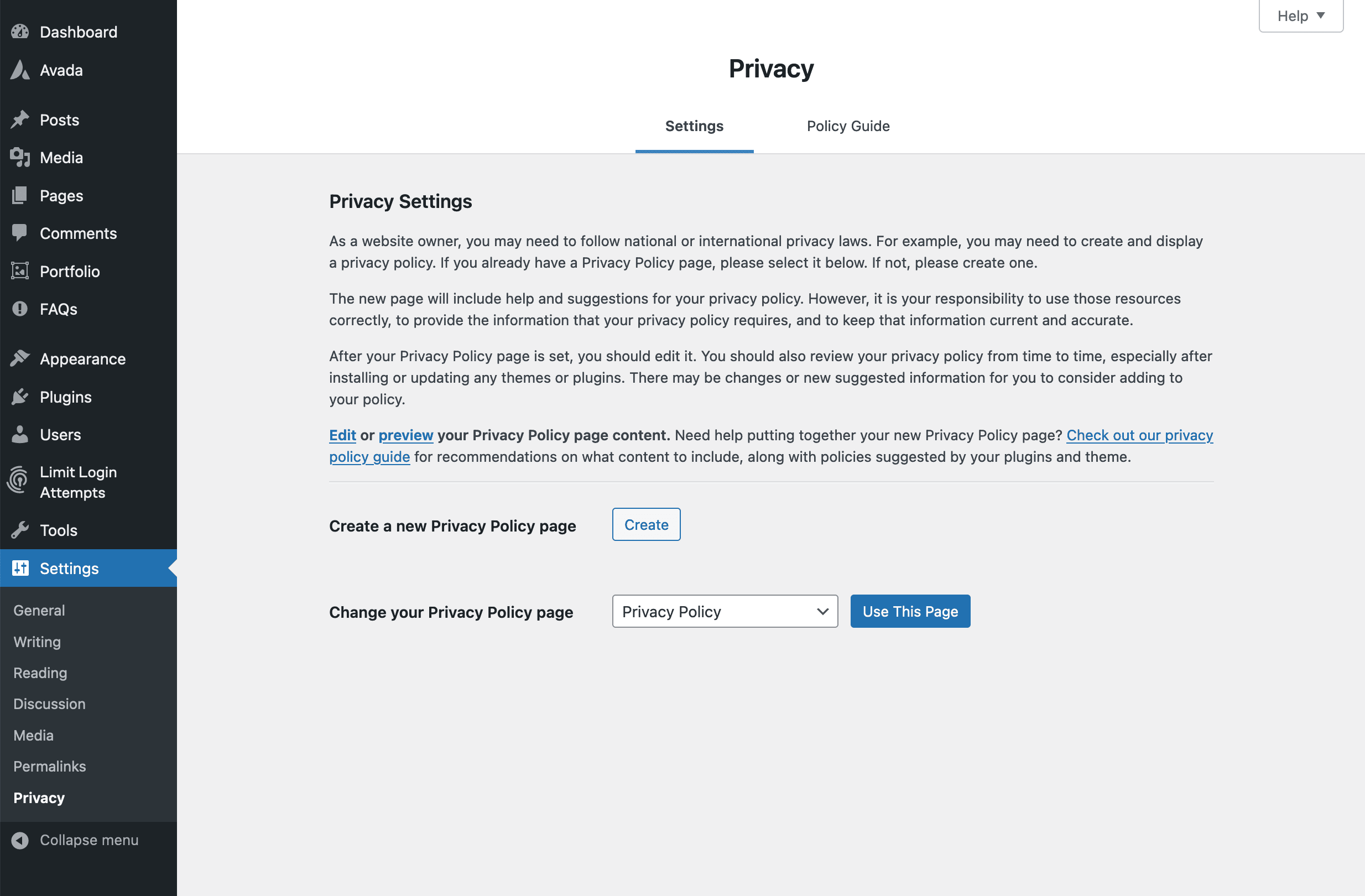 WordPress Privacy Settings
