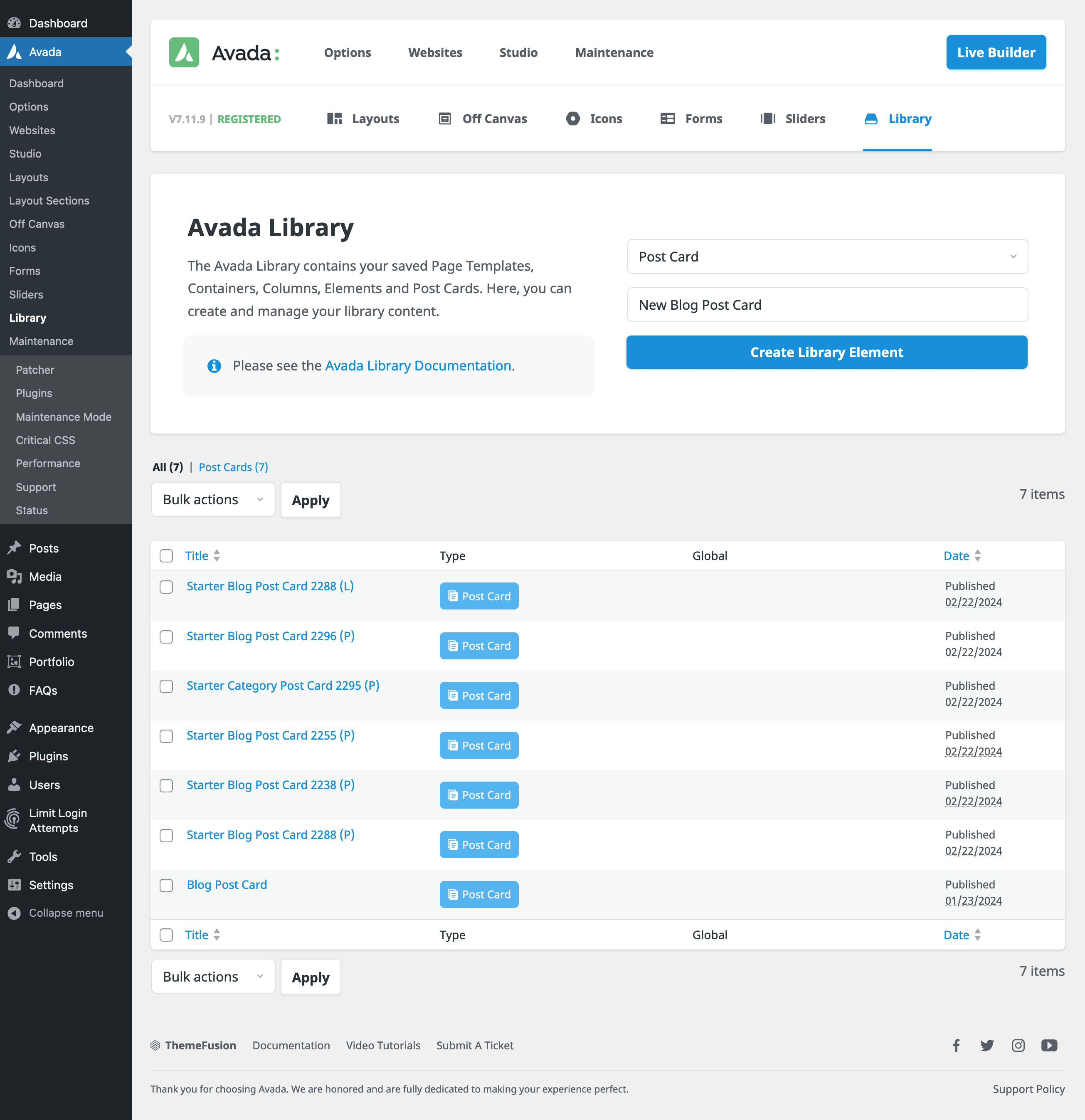 Avada Create Library Element