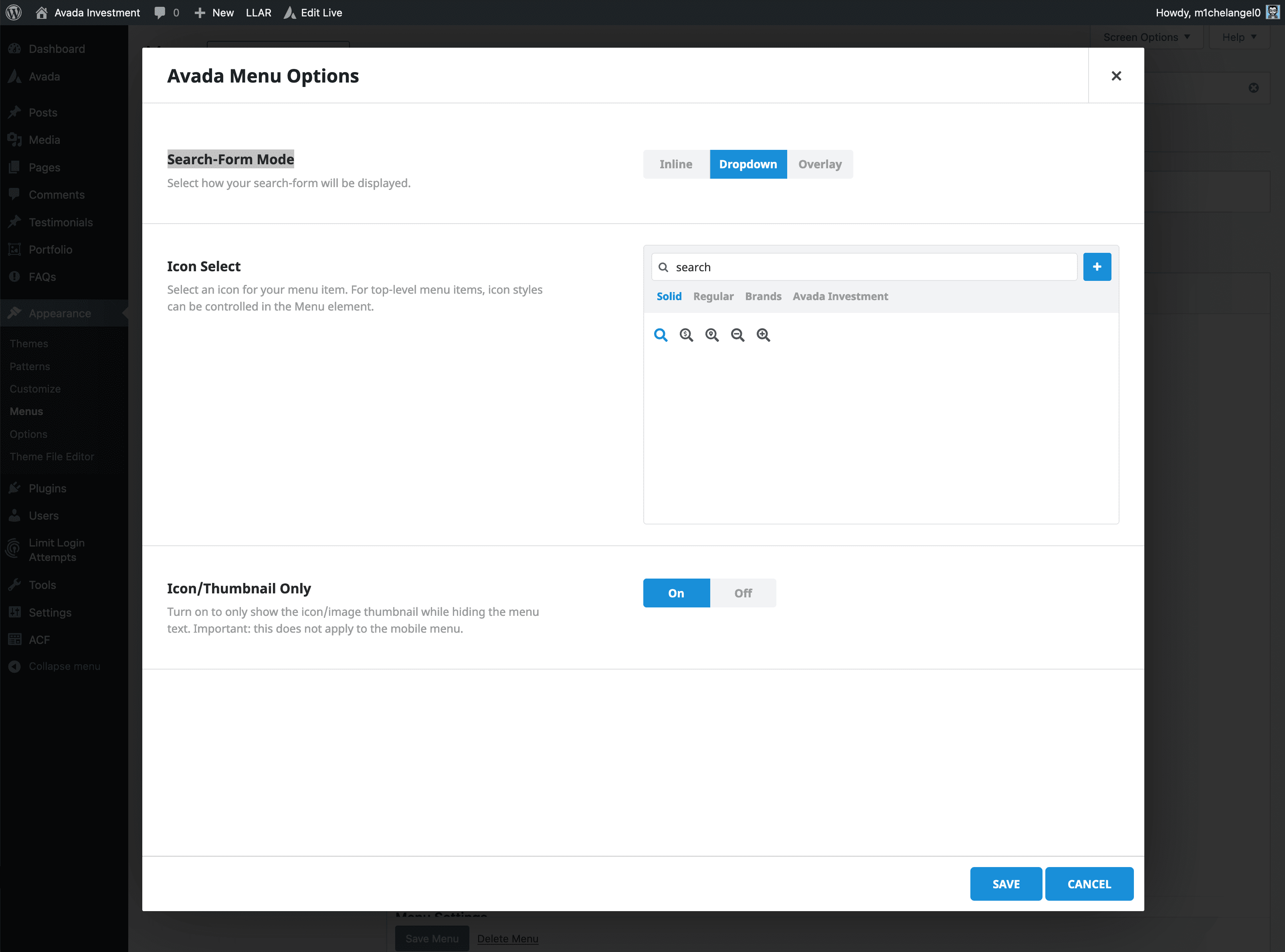 Avada Menu Options